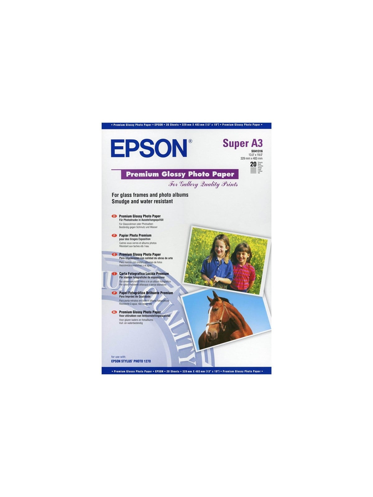 Epson Glossy Photo Paper Inkjet 250g/m2 A3+ - Papier Fotopapier Und Etiketten - C13s041316