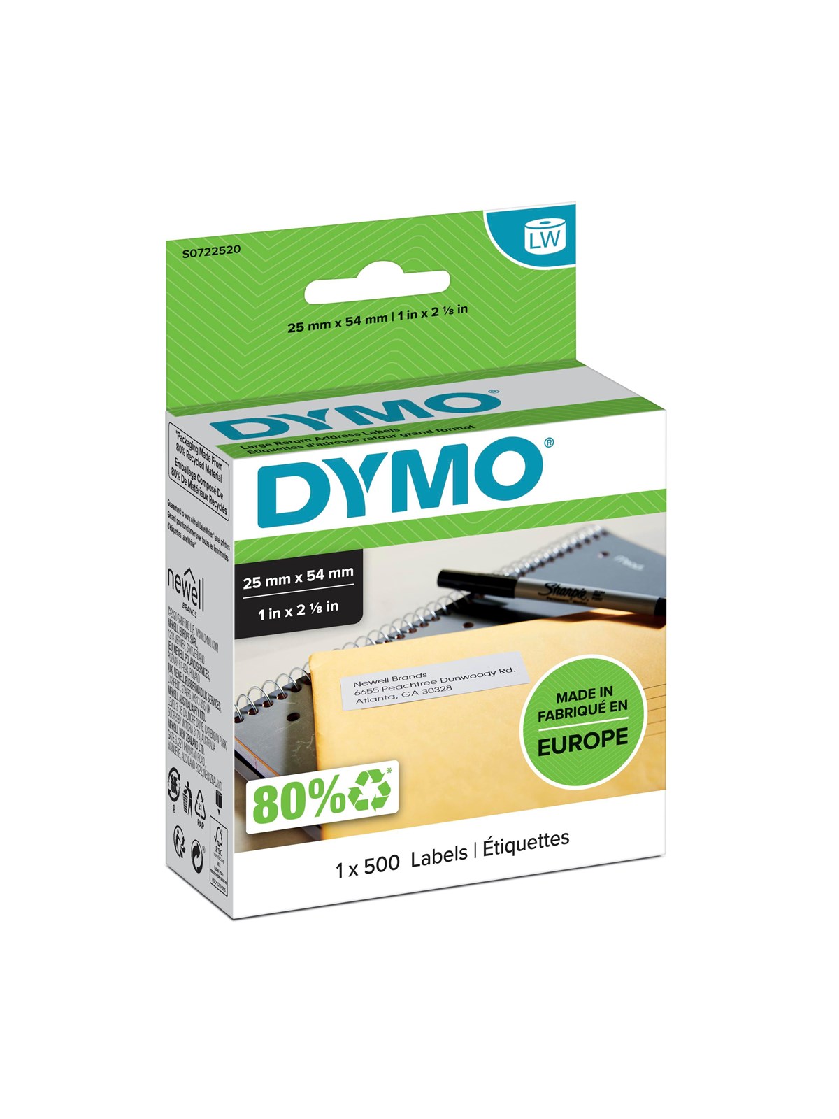 Dymo Labelwriter Rücksendeadressetiketten | 25mm x 54mm | Rolle Mit 500leicht Ablösbaren Etiketten | Selbstklebend - Papier Fotopapier Und Etiketten -