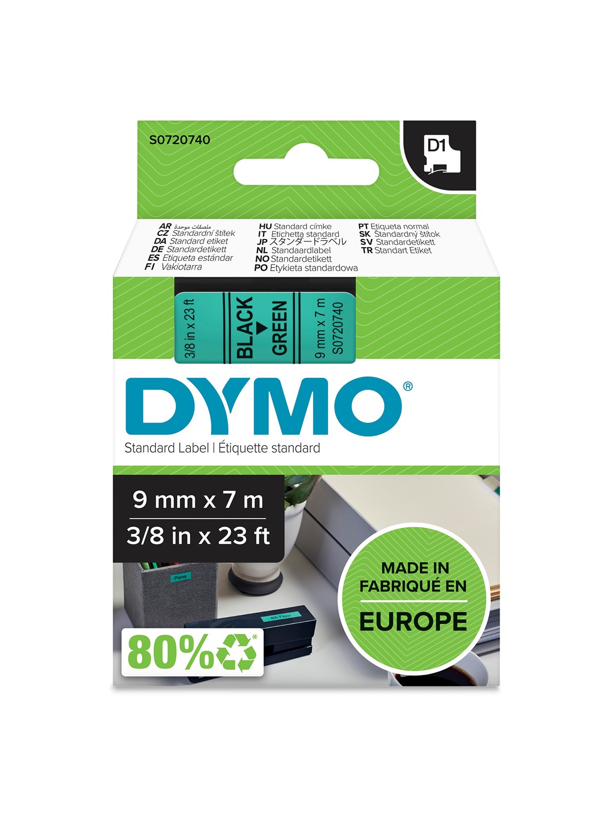 DYMO D1-Etikettenband | schwarz auf grün | 9 mm x 7 m