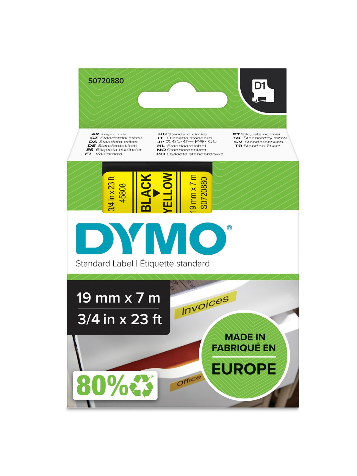 DYMO D1-Etikettenband | schwarz auf gelb | 19 mm x 7 m