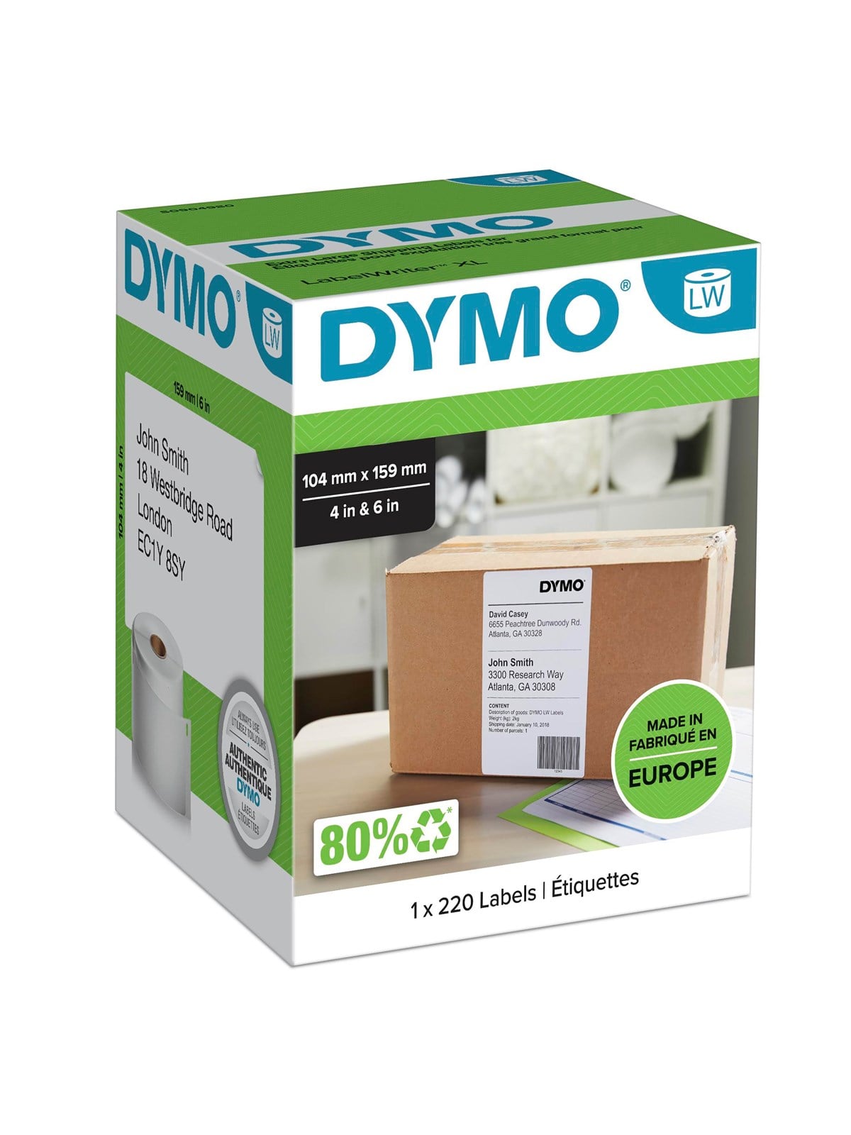 Dymo Labelwriter Versandetiketten (Extragroß) Für Labelwriter 5xl/4xl-etikettendrucker | 104mm x 159mm | Rolle Mit 220etiketten | Selbstklebend - 