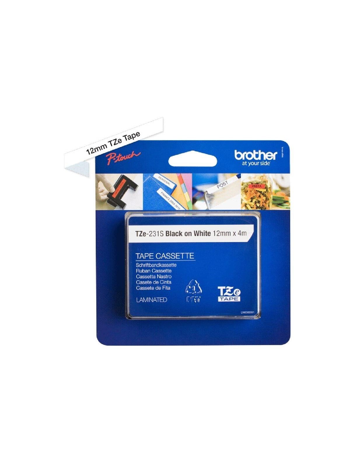 Brother Tze-231s 12mm Black on White Tape 4m - Papier Fotopapier Und Etiketten - Tze231s