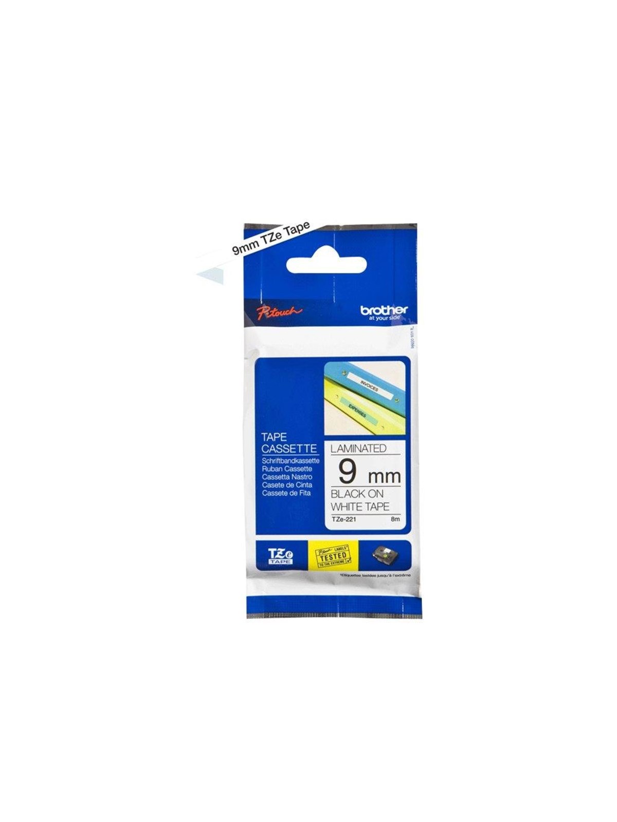 Brother Tze 221 - Black On White - Roll (0.9 cm x 8 m) - Papier Fotopapier Und Etiketten - Tze221