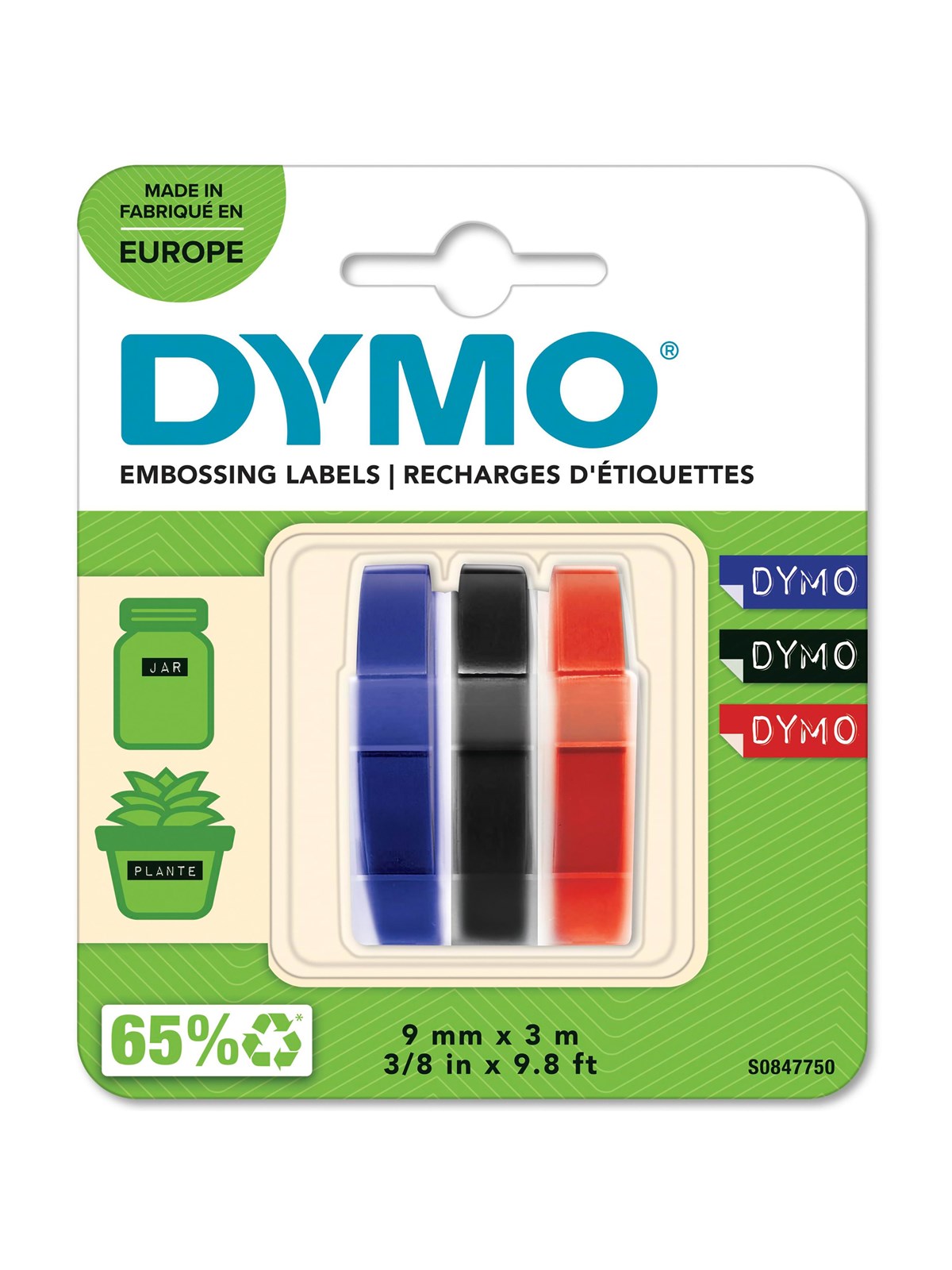 Dymo Prägeband | Blau, Rot Und Schwarz | 9 mm x 3 m | 3 Stück - Papier Fotopapier Und Etiketten - S0847750