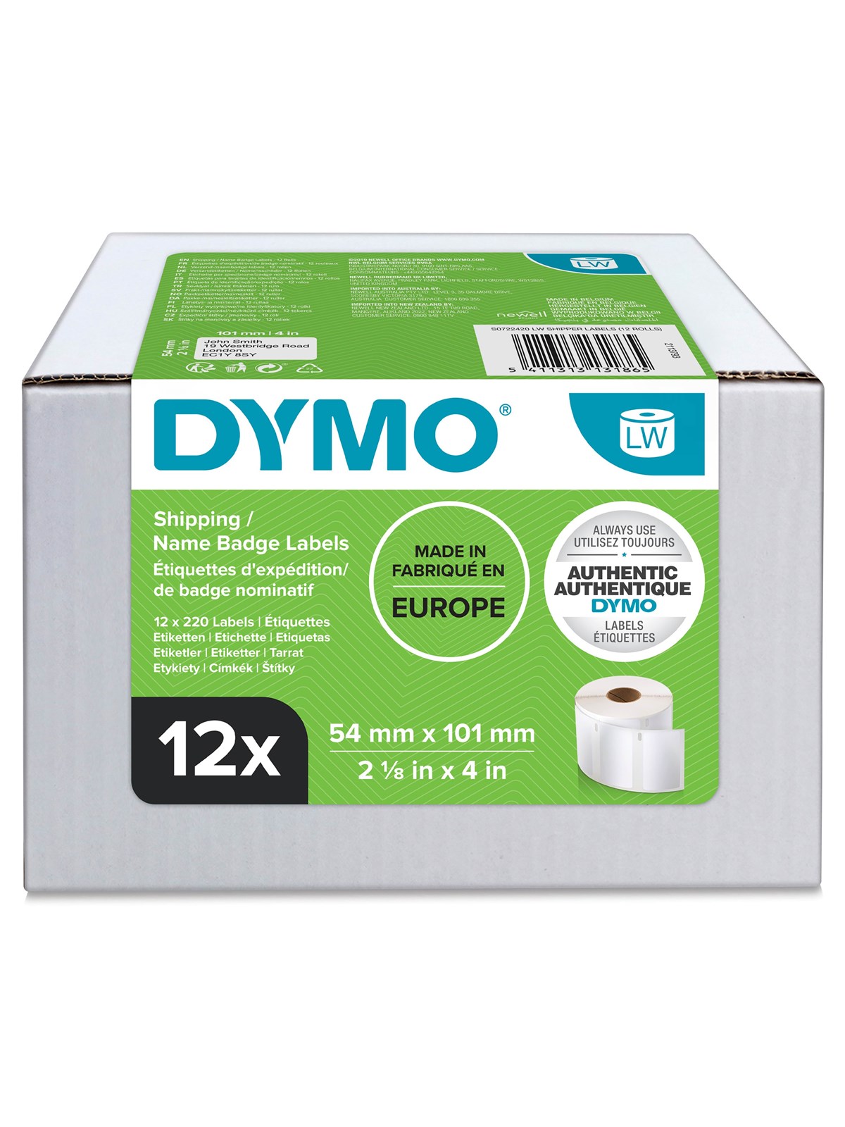 Dymo Labelwriter Versandetiketten/-namensschilder (Groß) | 54mm x 101mm | 12rollen Mit je 220leicht Ablösbaren Etiketten - Papier Fotopapier Und 
