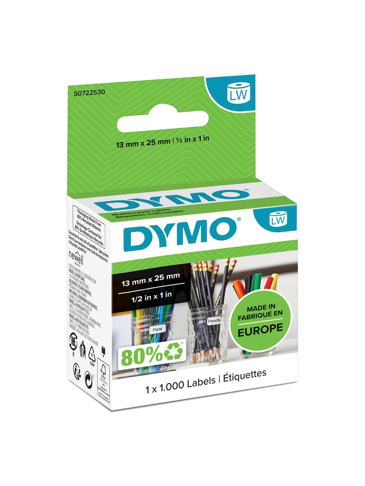 Dymo Labelwriter Mehrzwecketiketten (Klein) | 13mm x 25mm | Rolle Mit 1.000leicht Ablösbaren Etiketten | Selbstklebend - Papier Fotopapier Und 