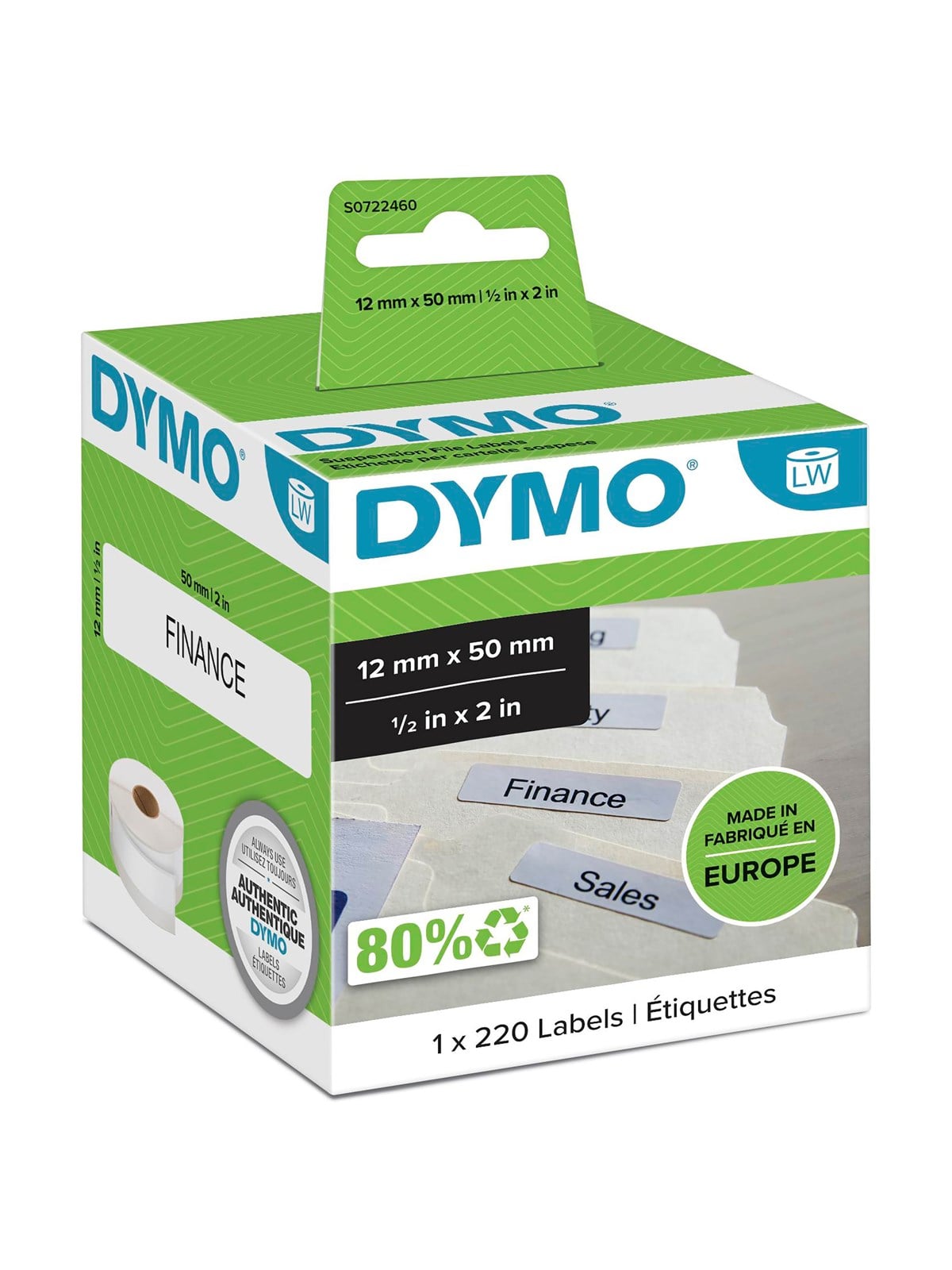 Dymo Labelwriter Etiketten Für Hängemappen | 12mm x 50mm | Rolle Mit 220leicht Ablösbaren Etiketten | Selbstklebend - Papier Fotopapier Und Etiketten 
