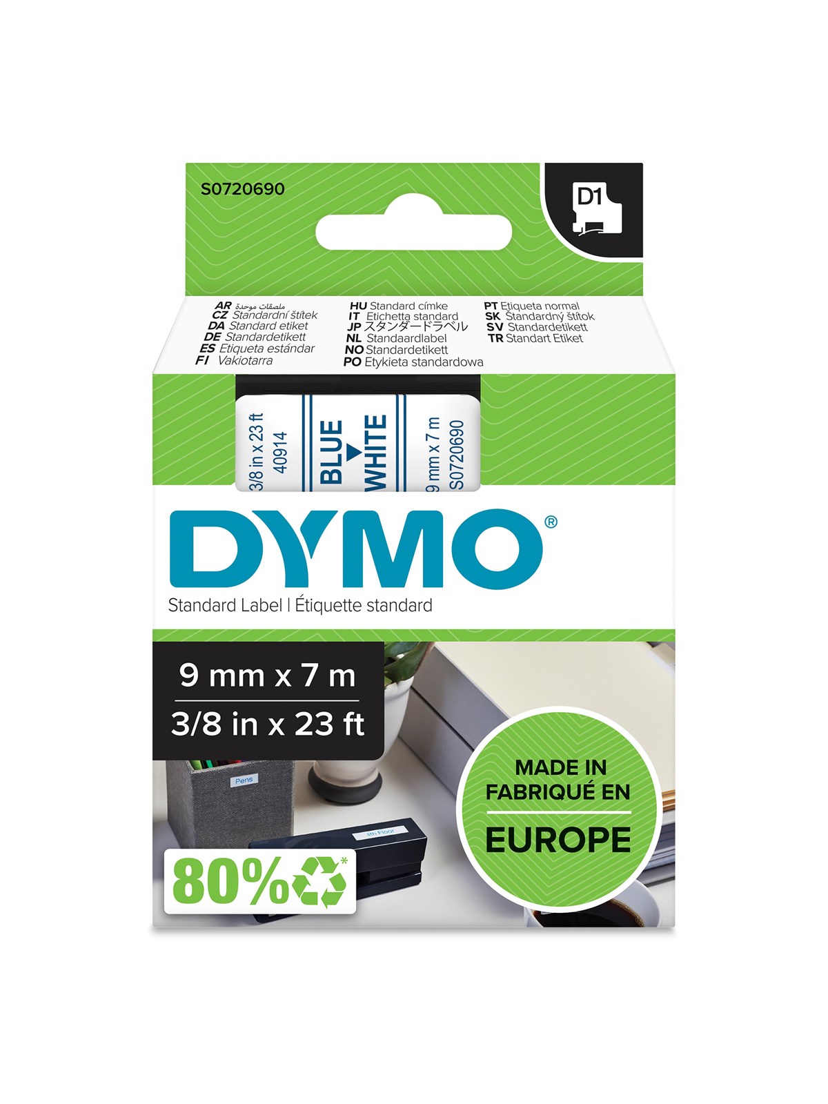 DYMO D1-Etikettenband | blau auf weiß | 9 mm x 7 m