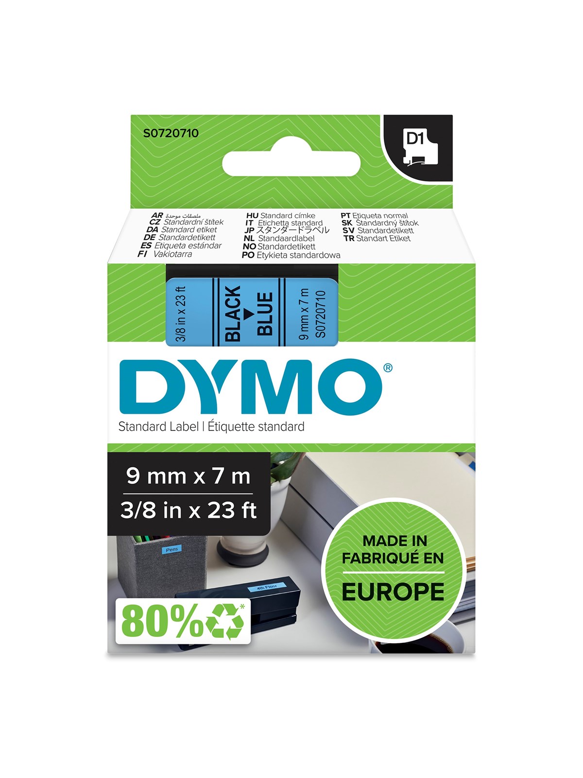 DYMO D1-Etikettenband | schwarz auf blau | 9 mm x 7 m