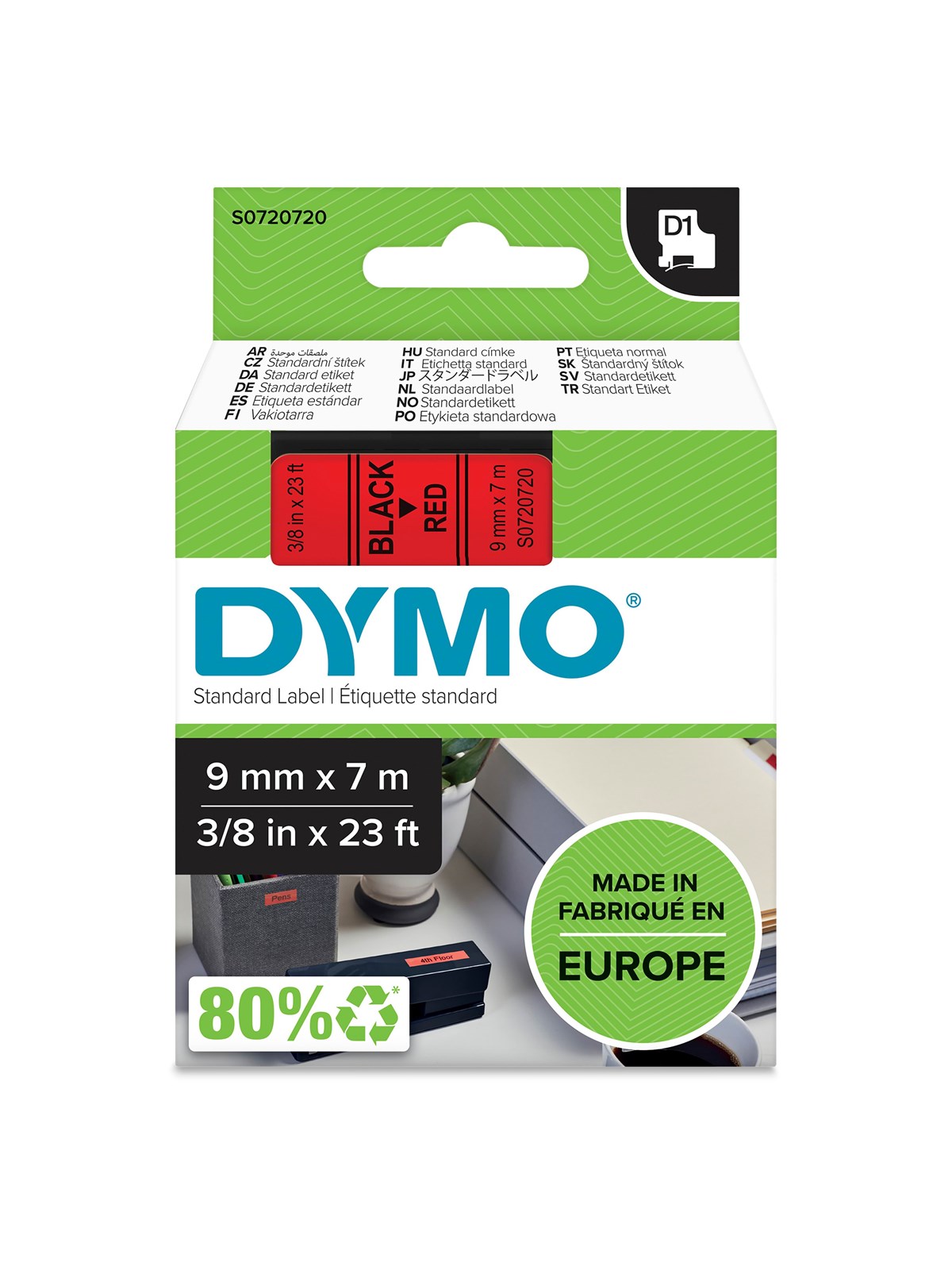 DYMO D1-Etikettenband | schwarz auf rot | 9 mm x 7 m