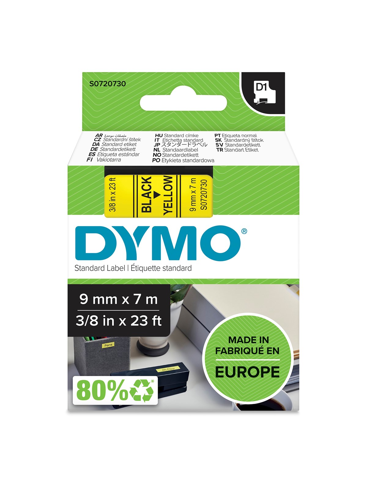 DYMO D1-Etikettenband | schwarz auf gelb | 9 mm x 7 m