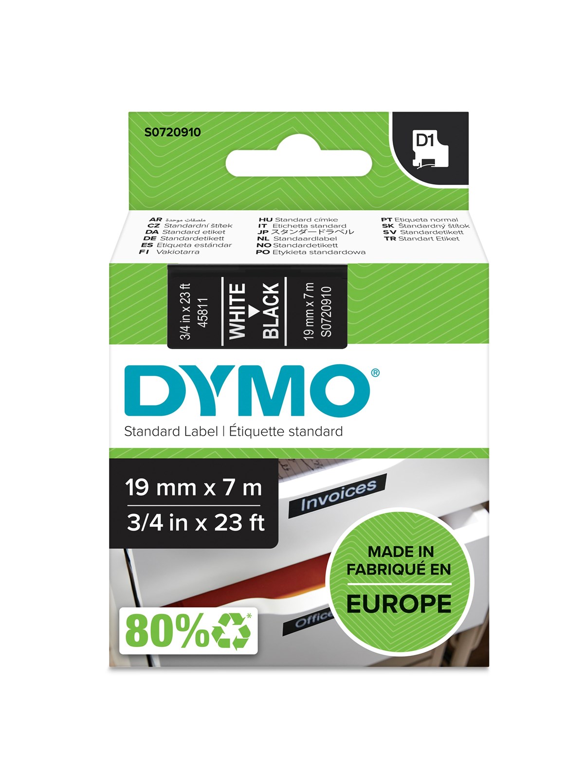 DYMO D1-Etikettenband | weiß auf schwarz | 19 mm x 7 m