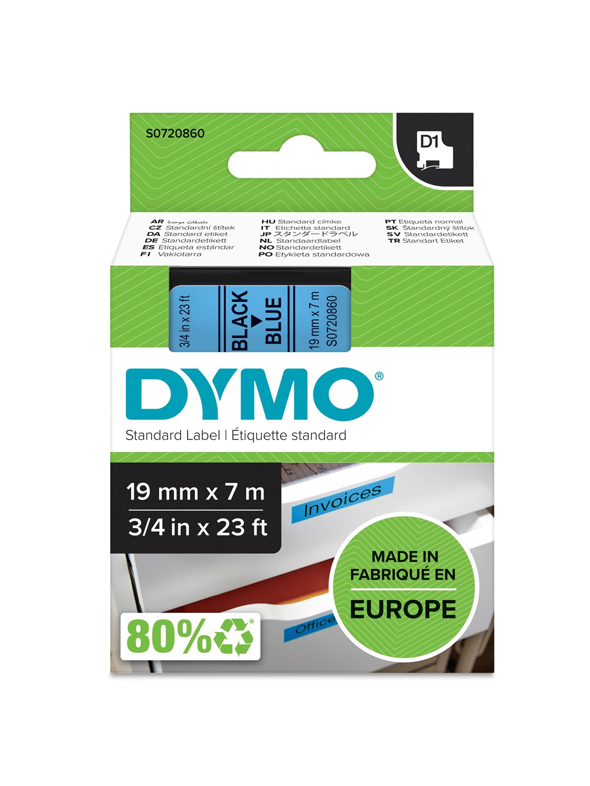 DYMO D1-Etikettenband | schwarz auf blau | 19 mm x 7 m
