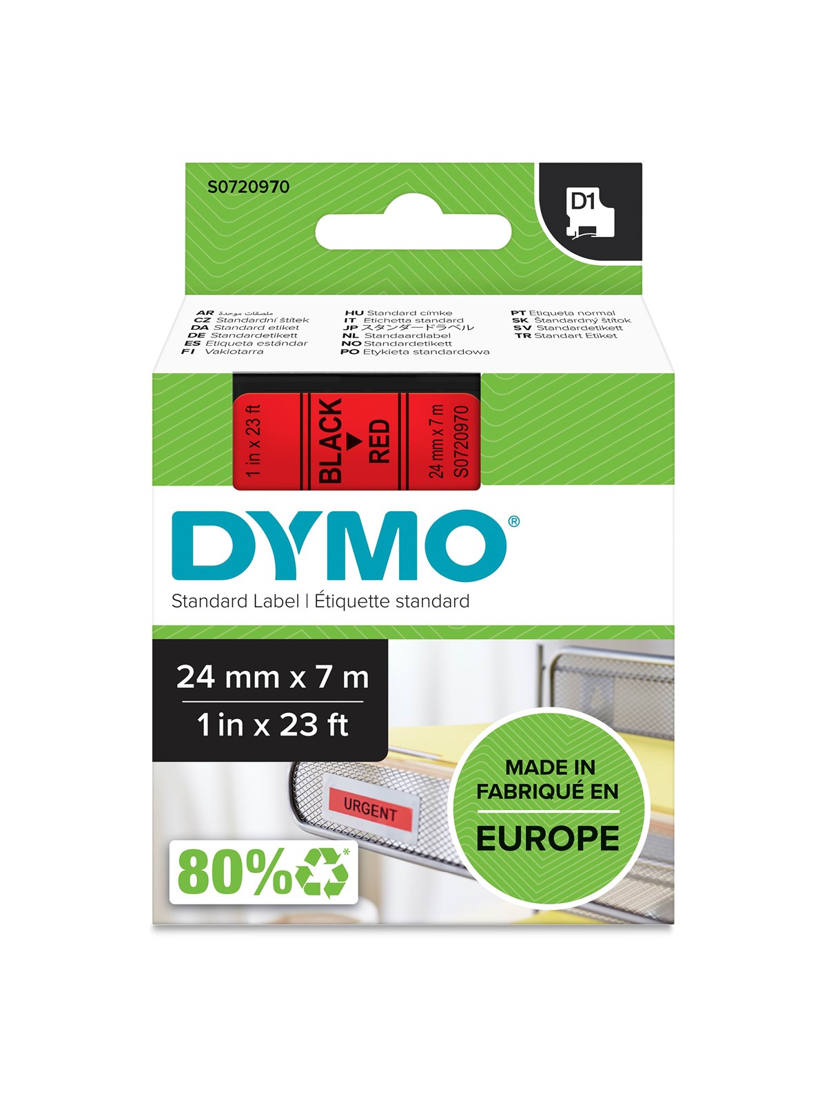 DYMO D1-Etikettenband | schwarz auf rot | 24 mm x 7 m