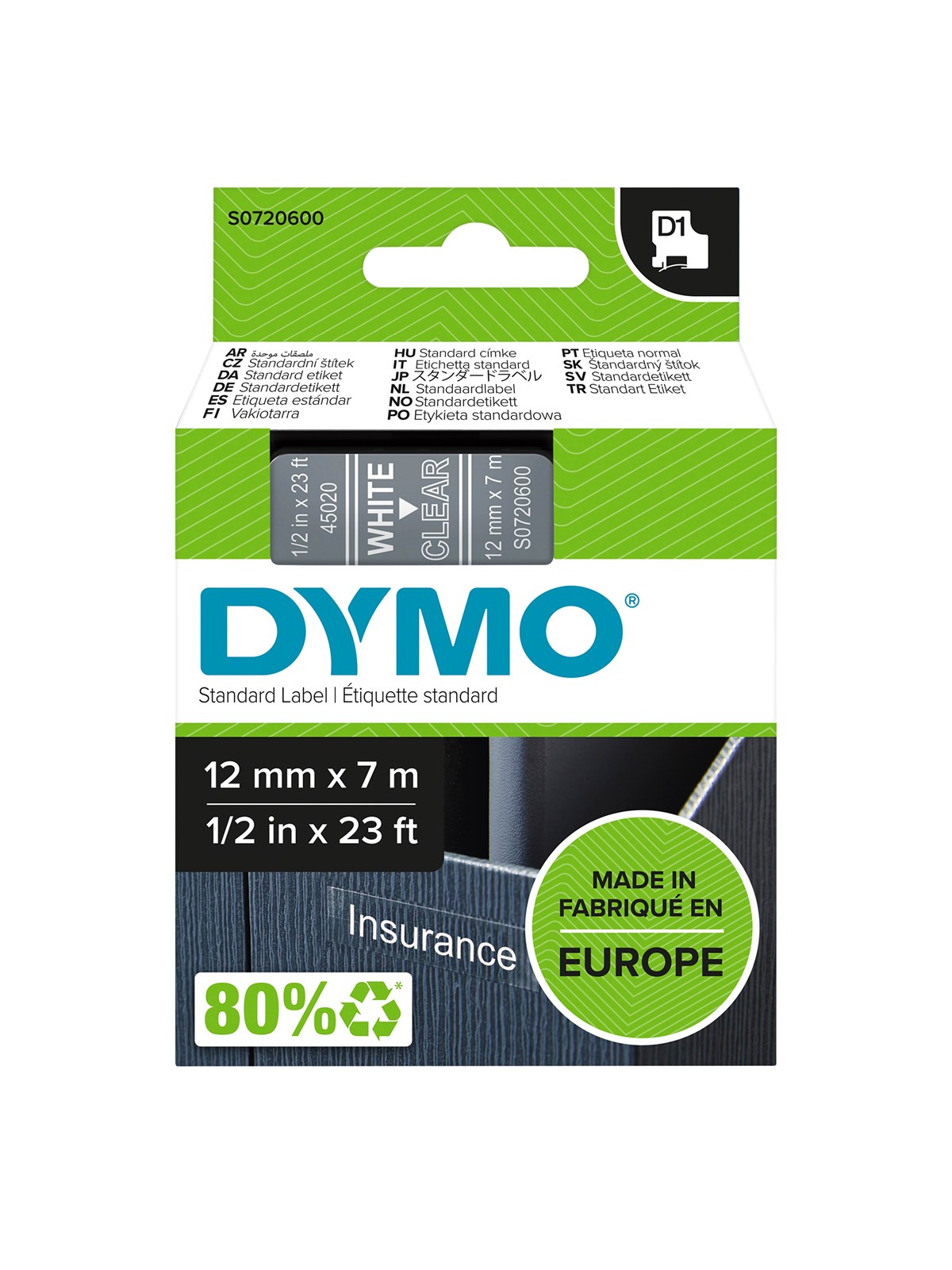 Dymo D1-etikettenband | Weiß Auf Transparent | 12mm x 7m - Papier Fotopapier Und Etiketten - S0720600