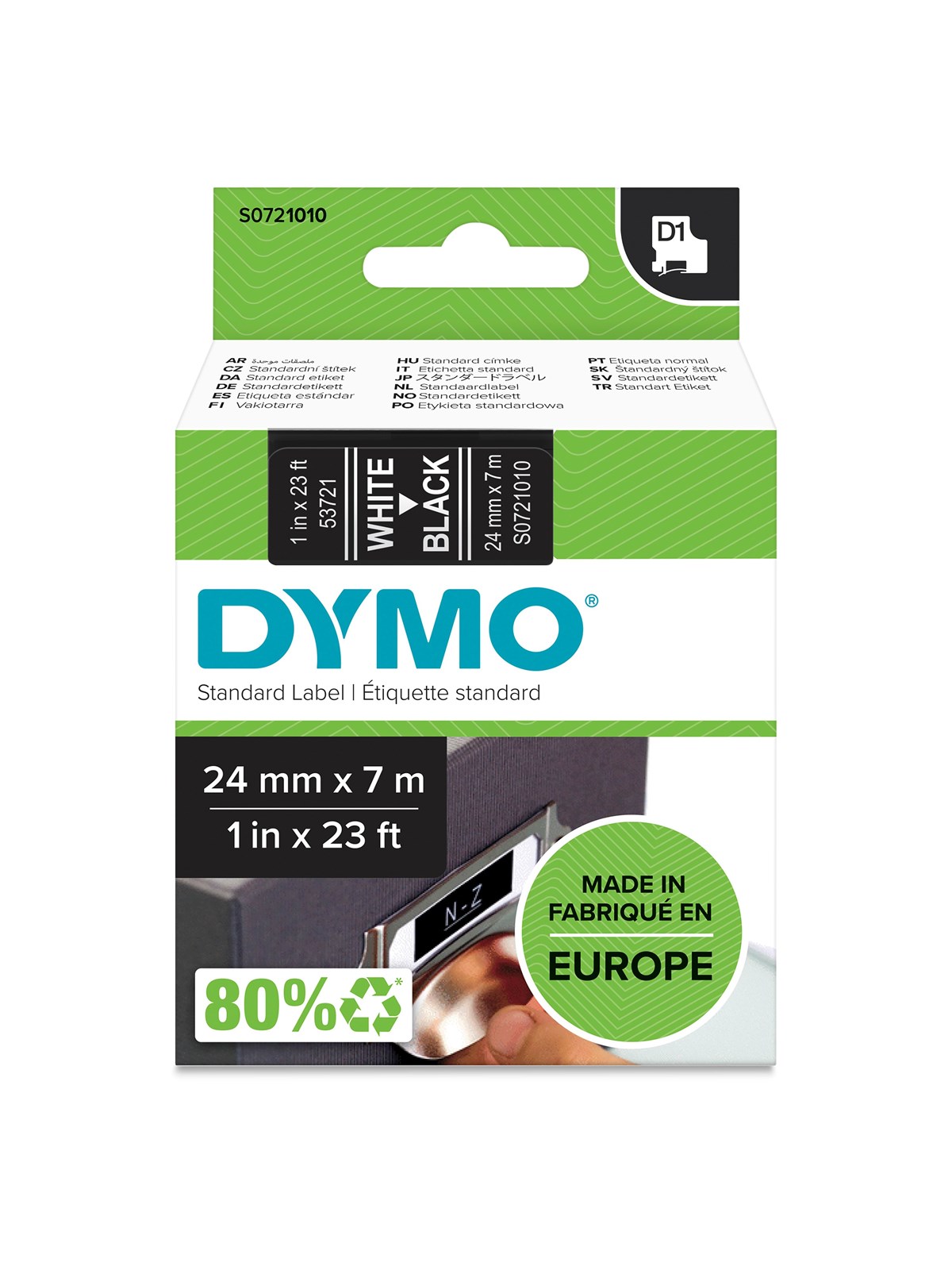 DYMO D1-Etikettenband | weiß auf schwarz | 24 mm x 7 m