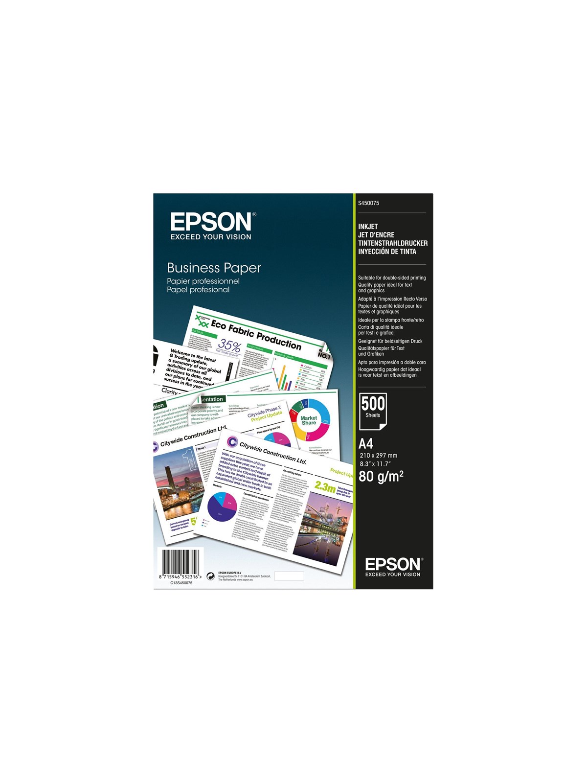 Epson Business Paper - A4 (210 x 297 mm) - 80 G/m² - 500 Sheet(s) Plain Paper - Papier Fotopapier Und Etiketten - C13s450075