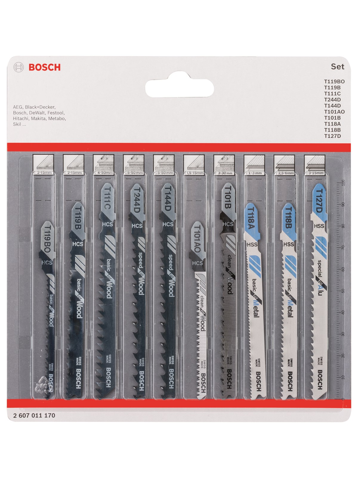 Bosch Stiksavklingesæt Træ/metal 10stk - Stichsaegen - 2607011170