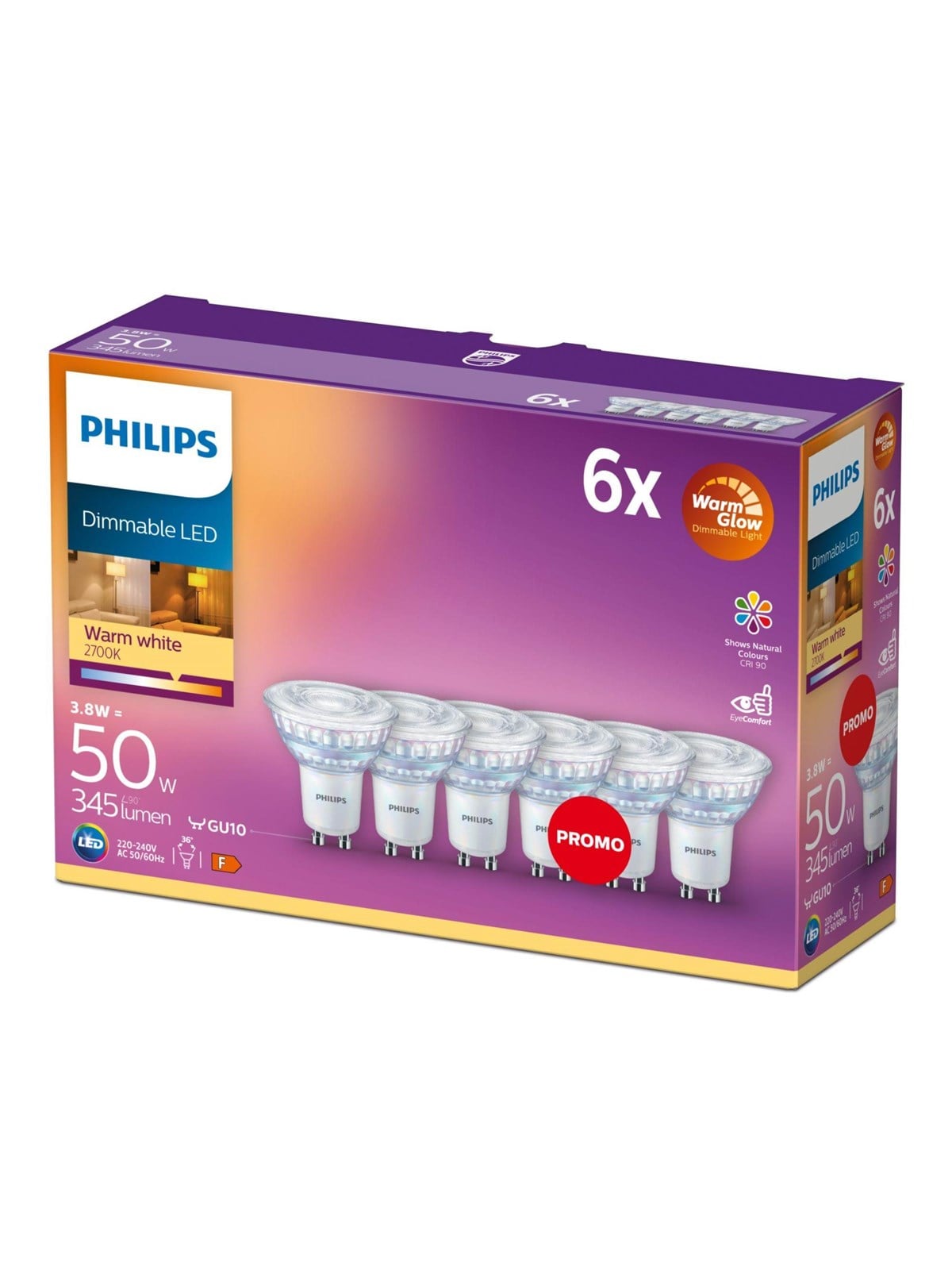 Philips Led-lampe Spot 3.8w/922-927 (50w) 36° Warmglow Dimmable 6-pack Gu10 - Led Birnen - 929002065733