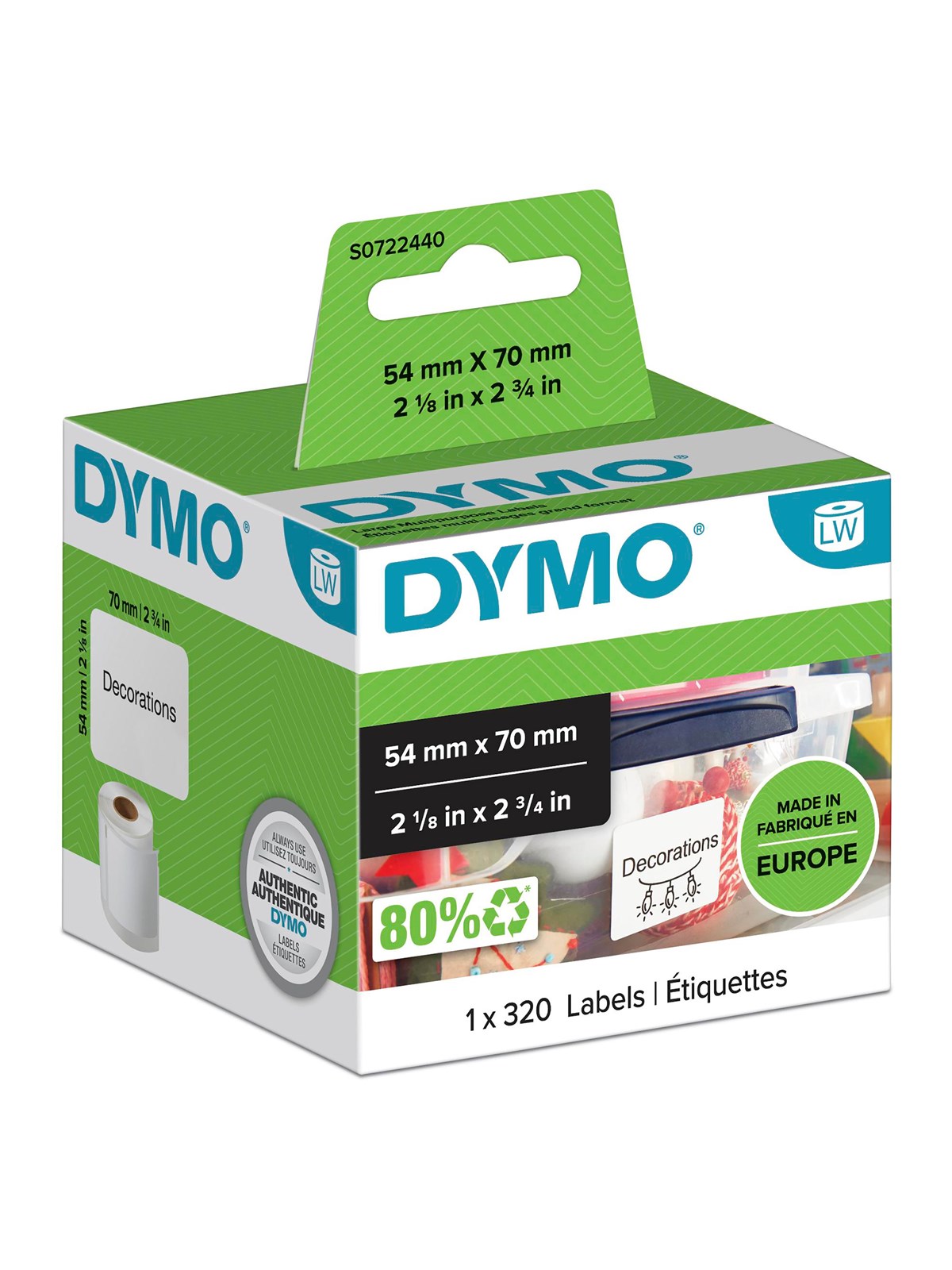 Dymo Labelwriter Mehrzwecketiketten | 54mm x 70mm | Rolle Mit 320leicht Ablösbaren Etiketten | Selbstklebend - Papier Fotopapier Und Etiketten - 