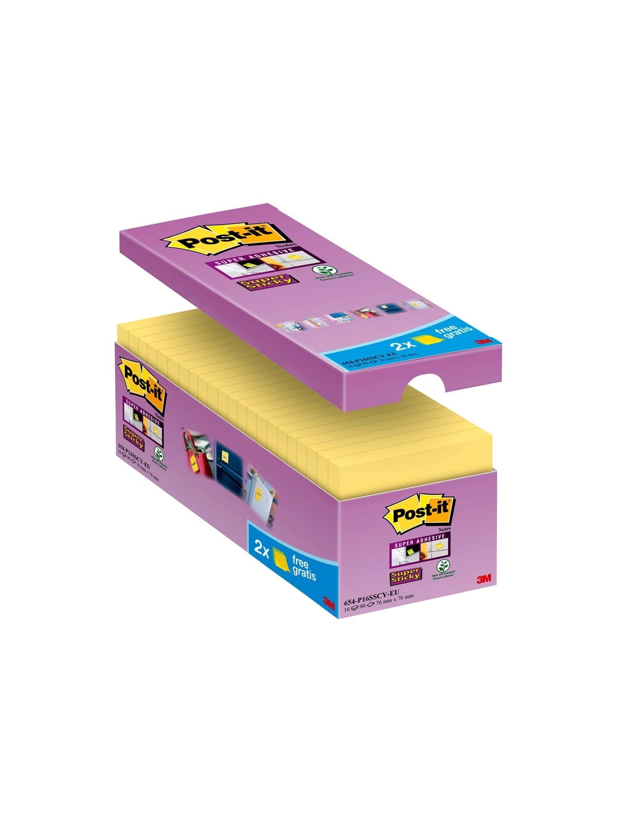3M Post-it Super Sticky 654-p16sscy-eu - Bloecke Formulare Und Notizbuecher - 70005198323
