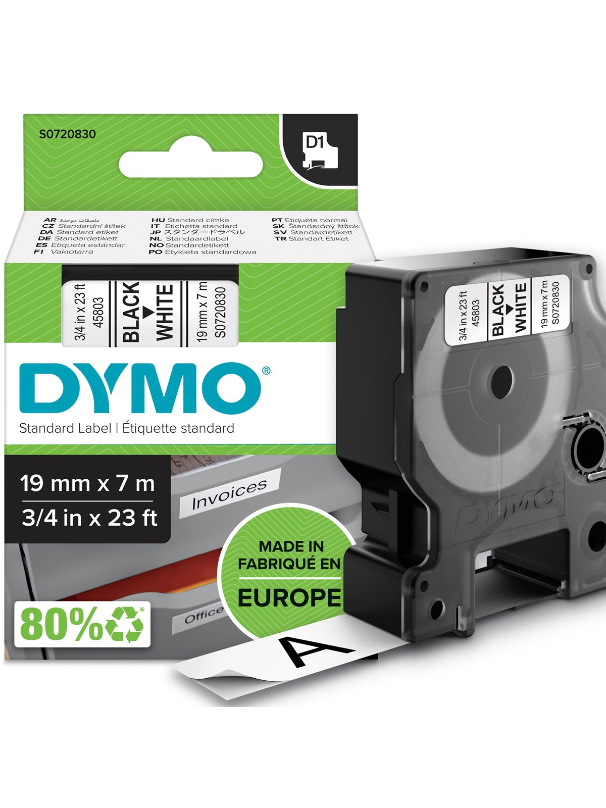 DYMO D1-Etikettenband | schwarz auf weiß | 19 mm x 7 m