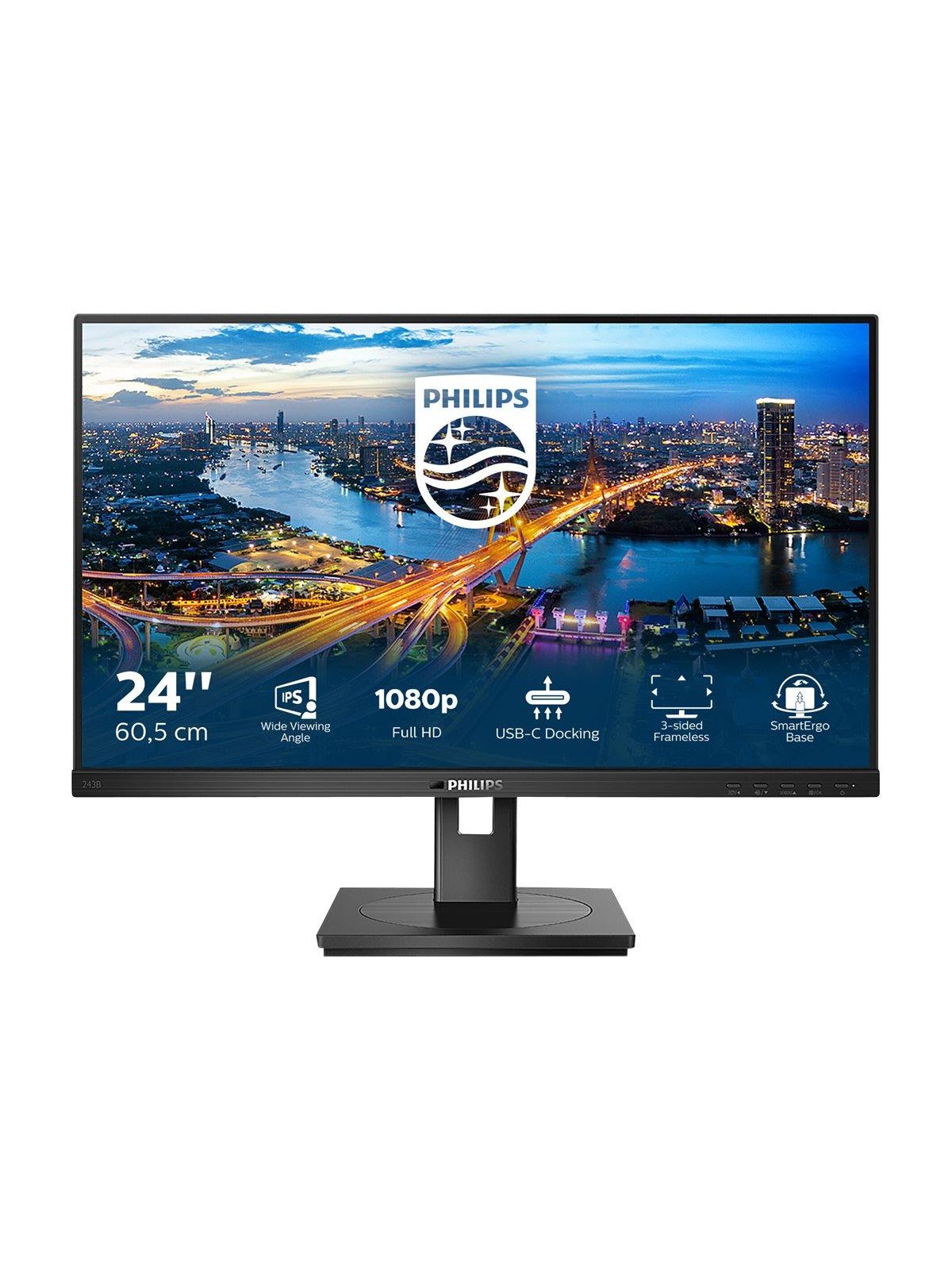 24" Philips 243b1/00 - 1920x1080 (Fhd) - 75hz - Ips - 90w Usb-c - Bildschirm