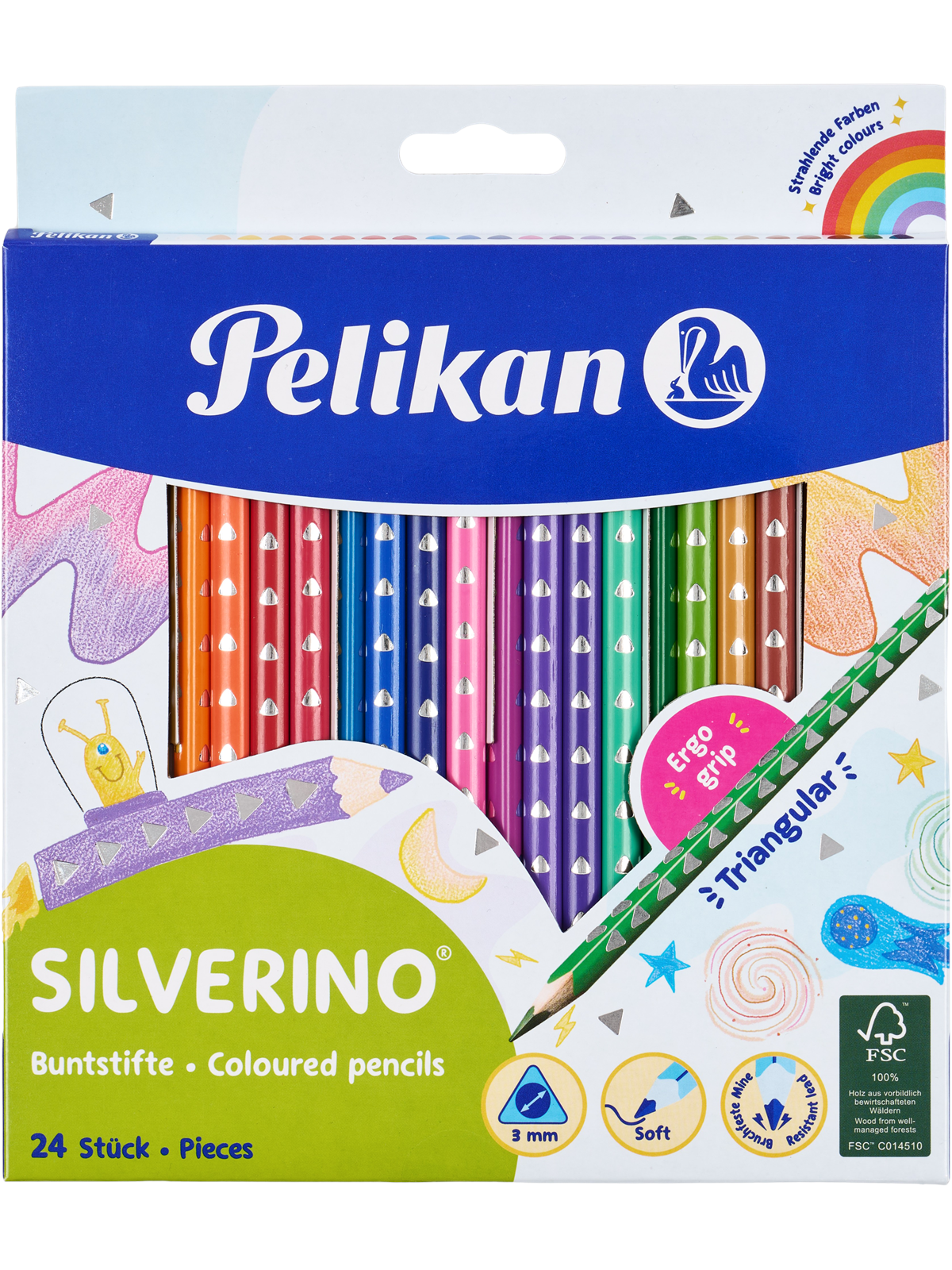 Pelikan Buntstifte Silverino, Dreieckig, 24 Farben - Hobby Zubehoer - 100401598