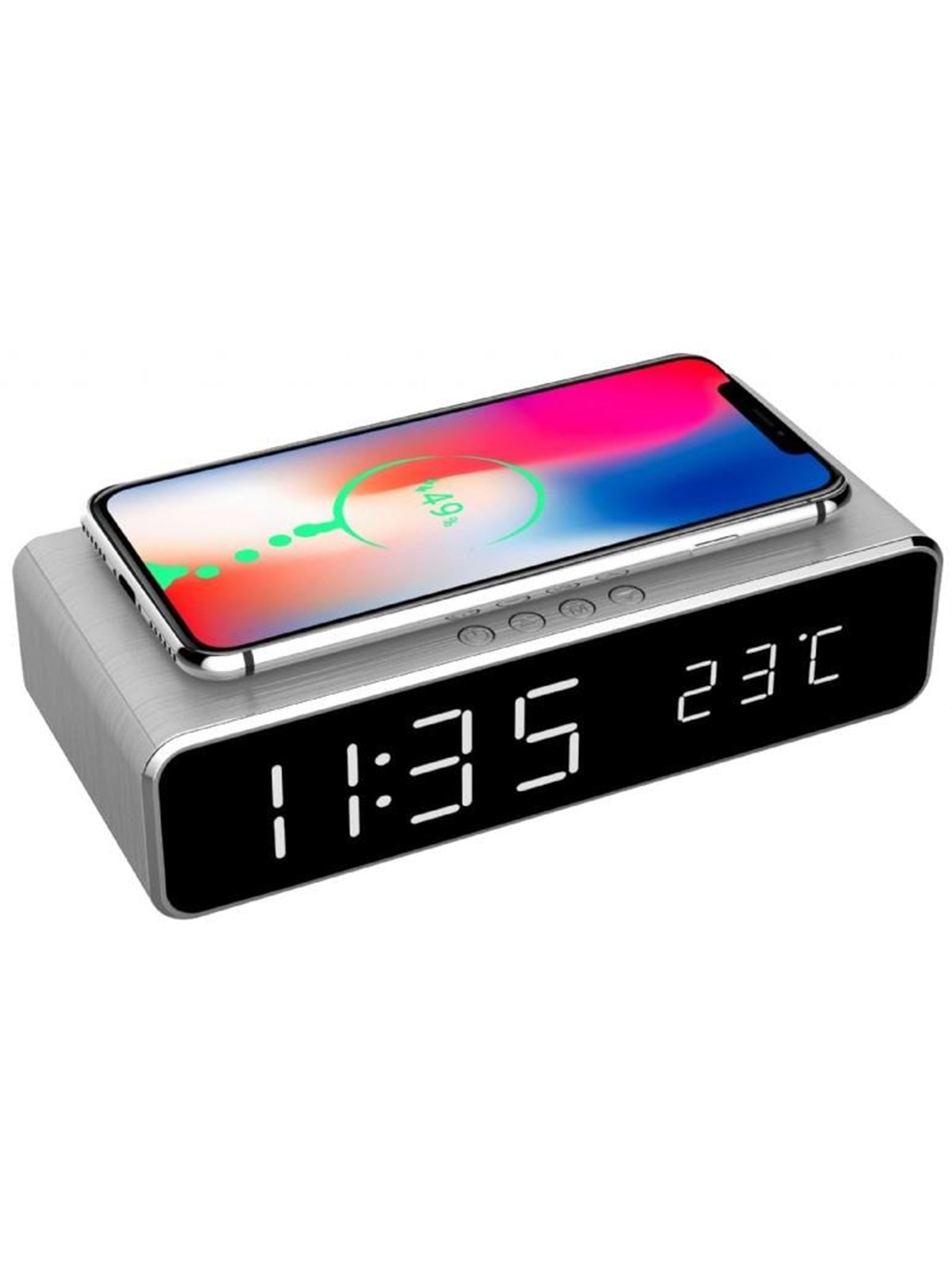Gembird Digital Alarm Clock With Qi Wireless Charging Function - Silver - Einrichtung - Dac-wpc-01-s