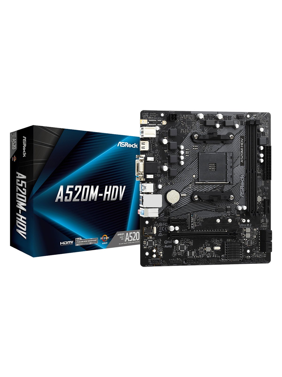 Asrock A520m-hdv Mainboard - Amd A520 - Amd Am4 Socket - Ddr4 Ram - Micro-atx - 90-mxbe50-a0uayz