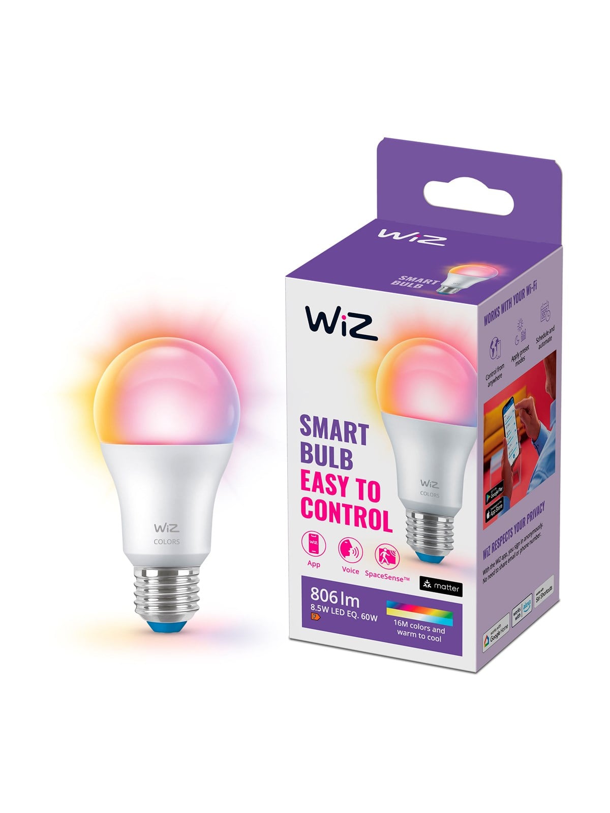 Wiz Color A60 E27 Smart Bulb - Rgb/16 Million Colors + Dimmable White Led - Smart Home - 929003601001