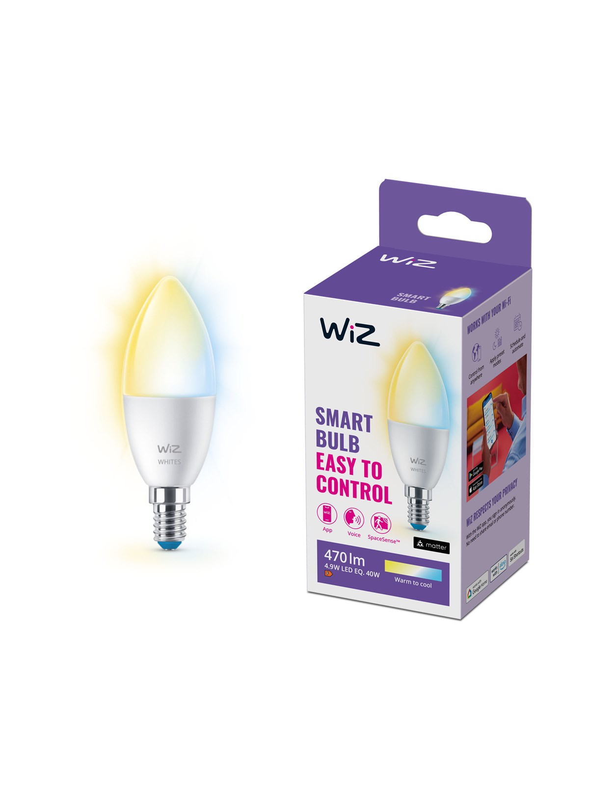 Wiz Tunable E14 Smart Candle Bulb - Dimmable Warm-to-cold White Led Light - Smart Home - 929002448722