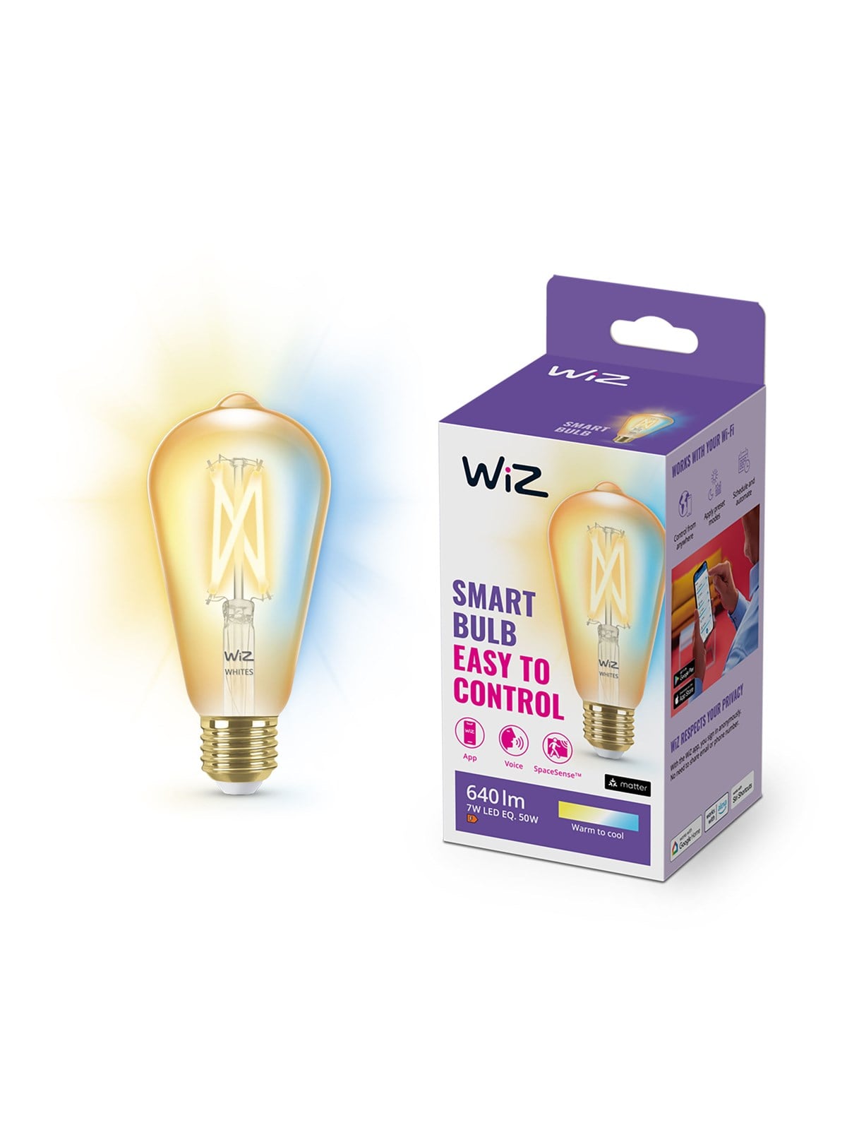 Wiz Tunable St64 E27 Amber Smart Filament Bulb - Dimmable Warm-to-cold White Led - Smart Home - 929003018722