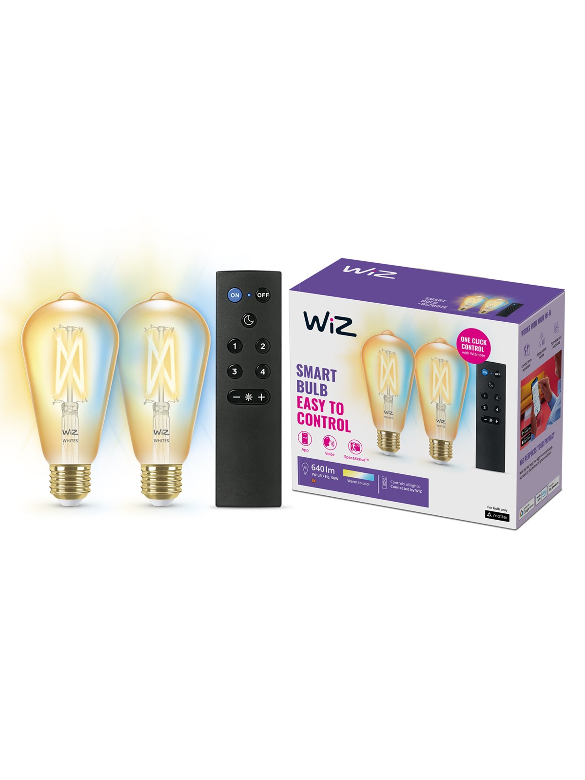 Wiz St64 E27 Amber Smart Filament Bulb 2-pack With Remote - Dimmable Warm-to-cold White Led - Smart Home - 929003057022