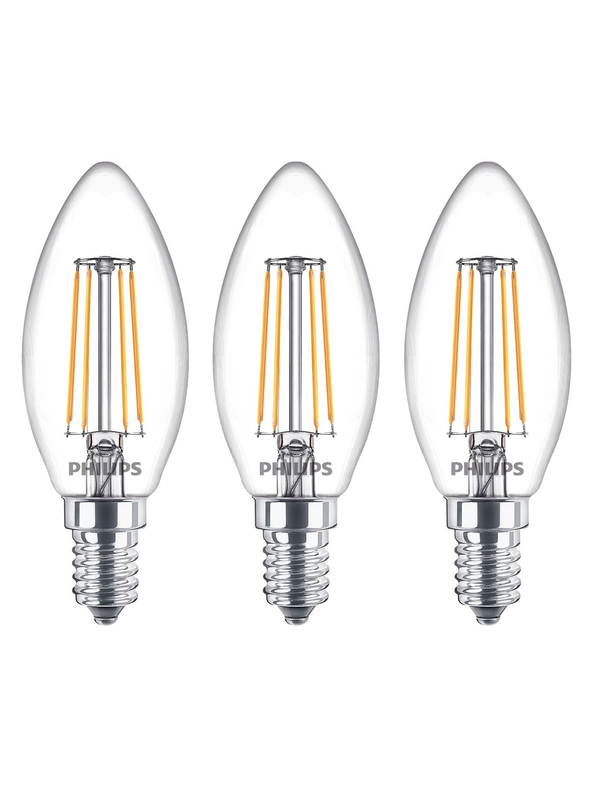 Philips LED-Lampe Classic Candle 4.3W/827 (40W) Clear 3-pack E14
