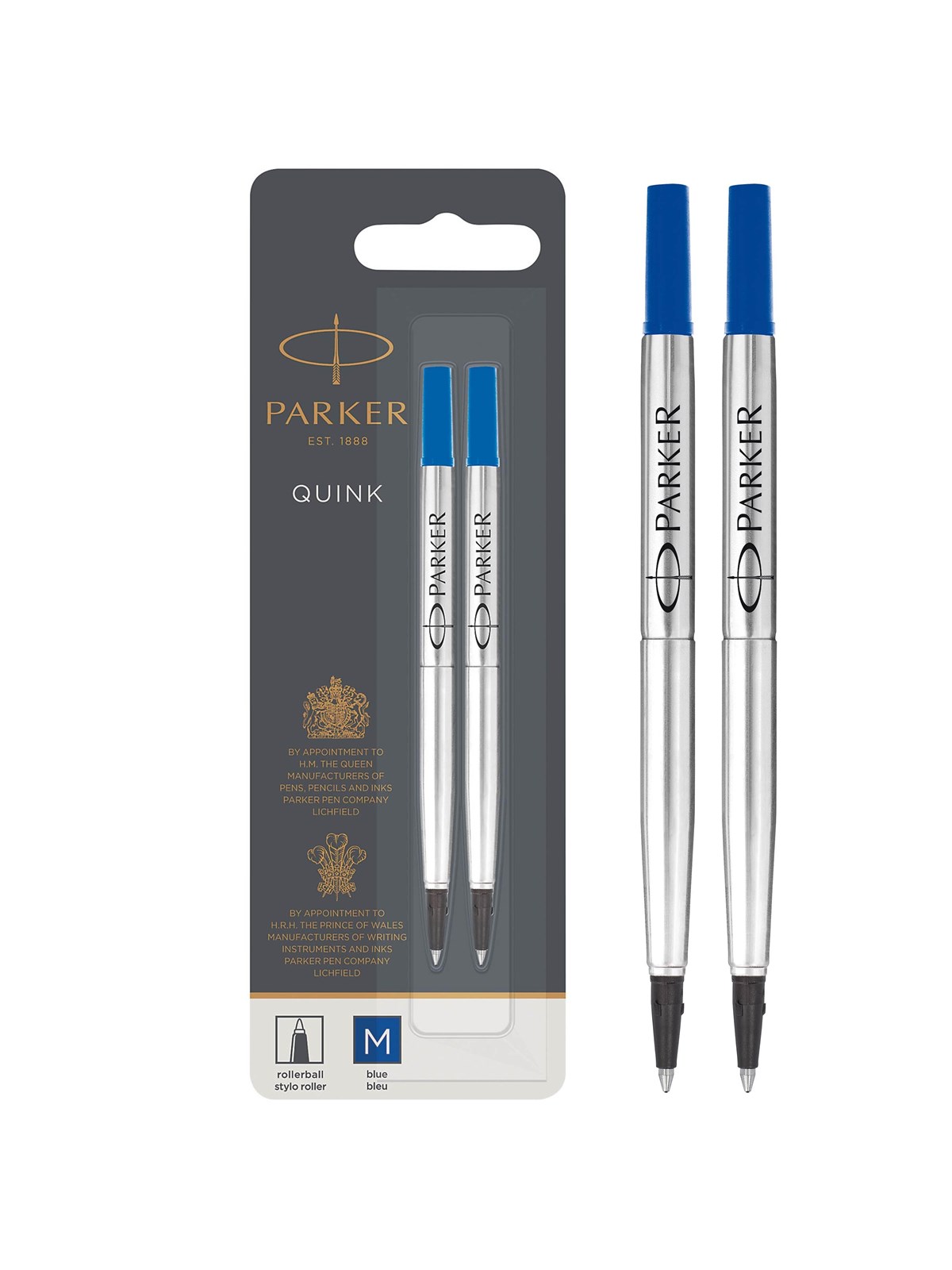 Parker Ersatzminen Für Tintenroller | Mittlere Spitze | Blaue Quink Tinte | 2 Stück - Utensilien Zum Schreiben Und Zeichnen - S0881490