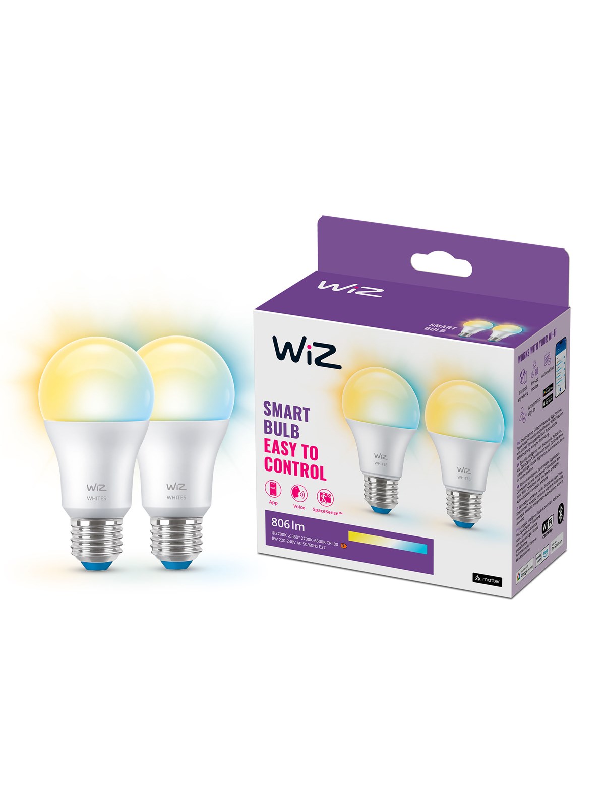 Wiz Lampe A60 E27 Einstellbares Weiß - Doppelpack - Smart Home - 929003781942