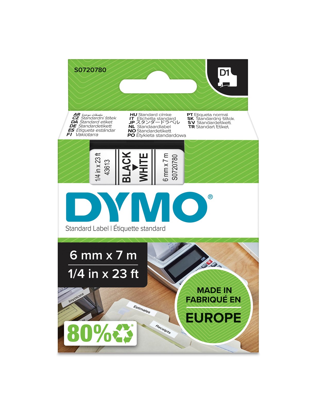 Dymo D1-etikettenband | Schwarz Auf Weiß | 6mm x 7m - Papier Fotopapier Und Etiketten - 43613