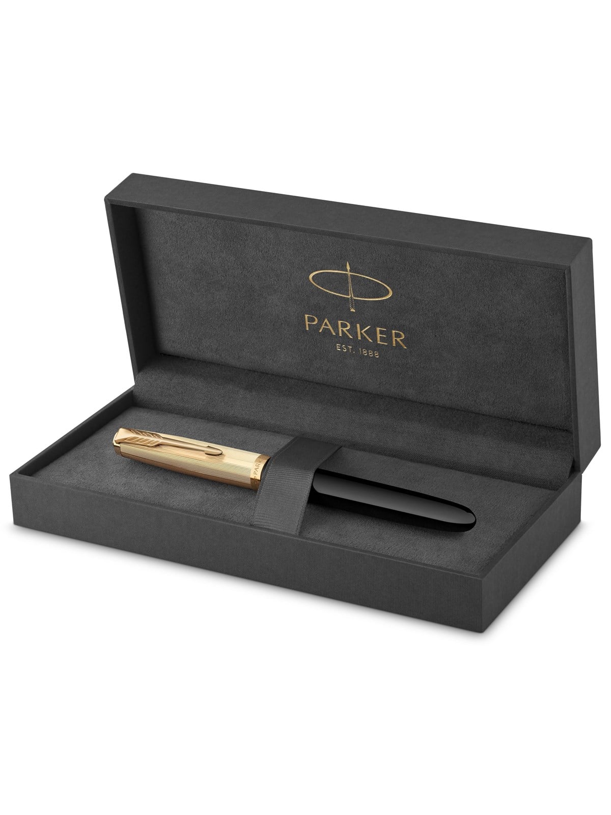 Parker 51 Füller | Luxuriöser Schwarzer Schaft Mit Goldzierteilen | Federstärke F in 18k Gold Mit Schwarzer Tintenpatrone | Geschenkbox - Utensilien 