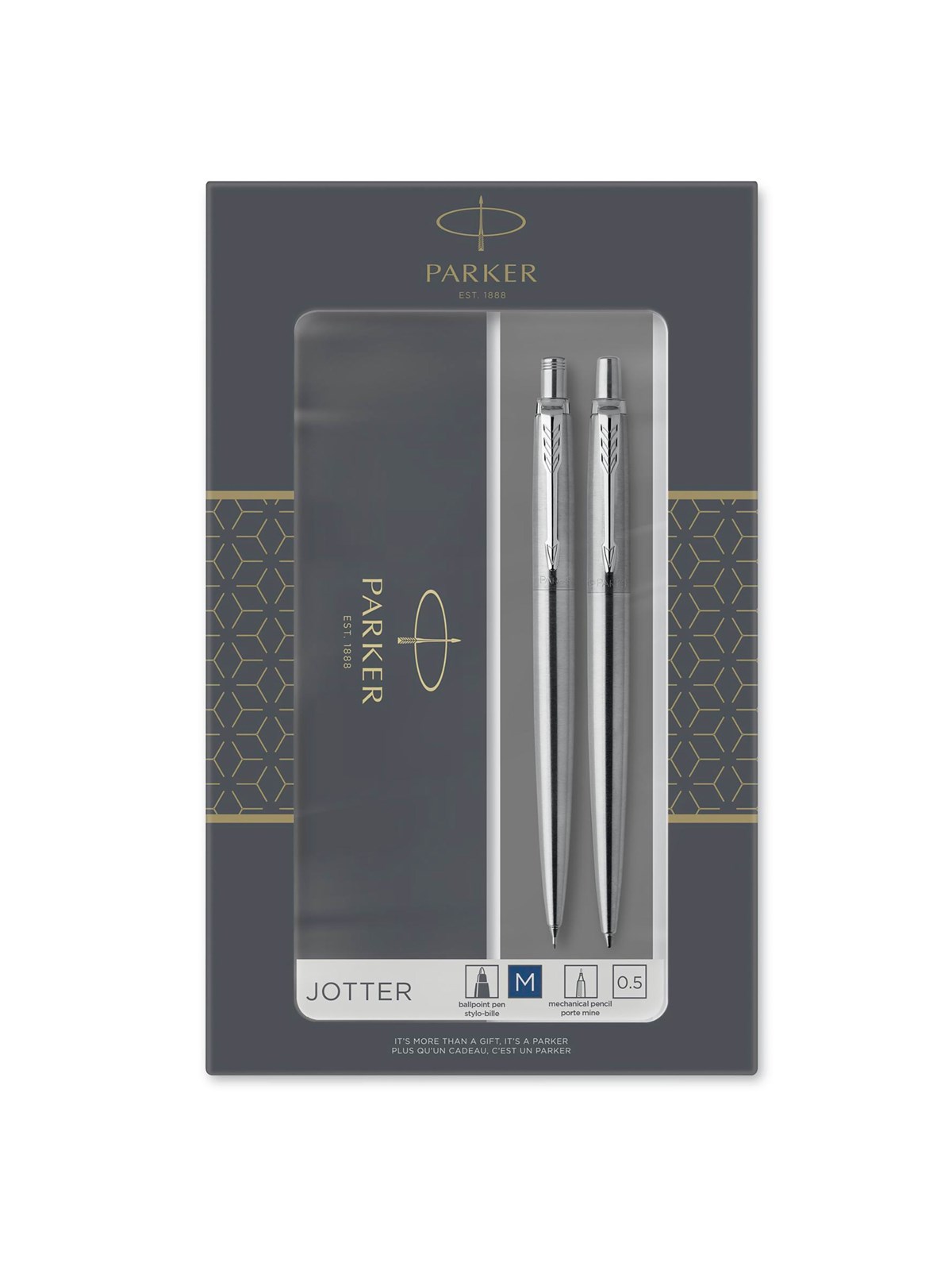 Parker Jotter Duo-geschenkset Mit Kugelschreiber Und Druckbleistift (0,5mm) | Edelstahl Mit Chromzierteilen | Nachfüllmine Mit Blauer Tinte | 