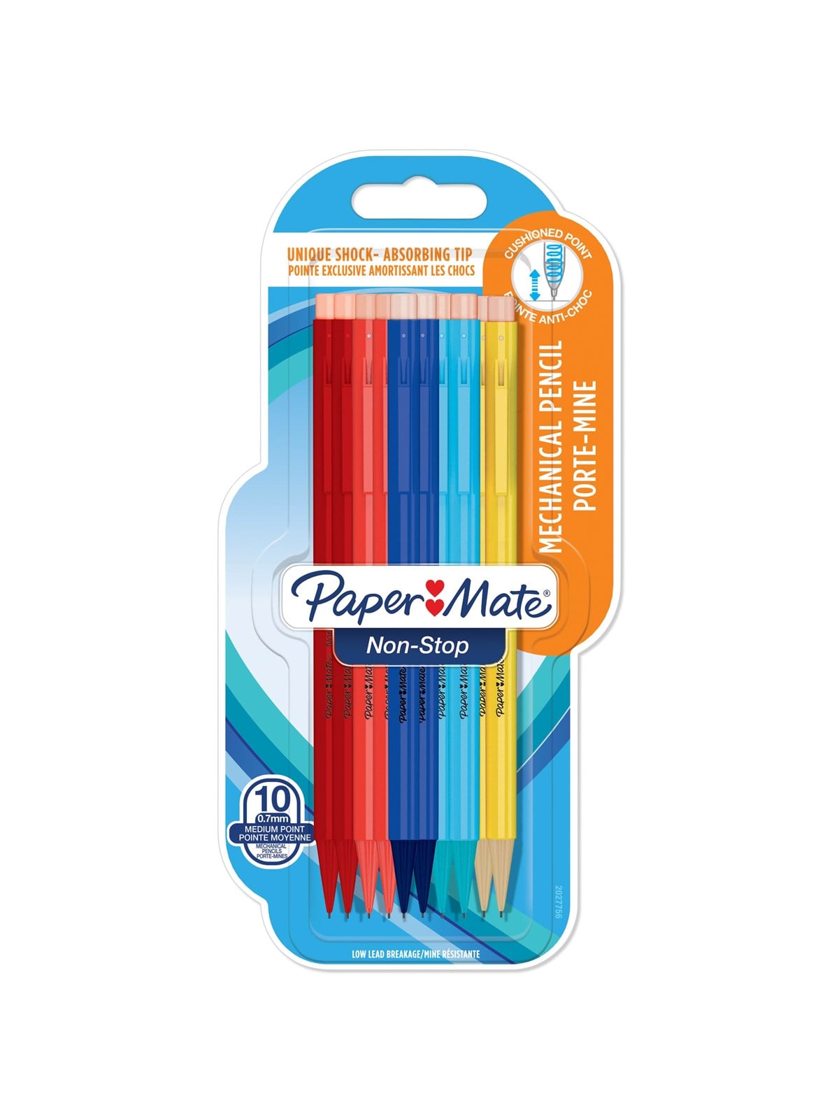 Paper Mate Non Stop-druckbleistift | 0,7mm Mit Stoßabsorbierender Spitze | HB 2 | Schaft in Sortierten Farben | 10 Stück - Utensilien Zum Schreiben 