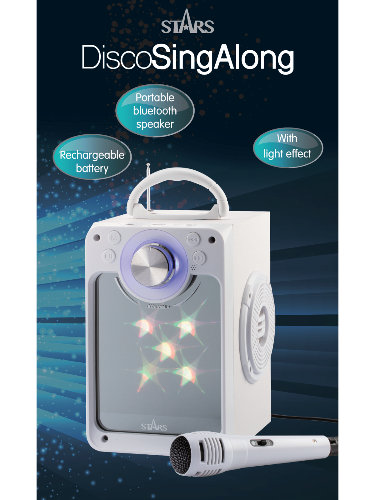 Stars Karaoke Machine With Blue Tooth Disco Led Light White - Musik - 30218