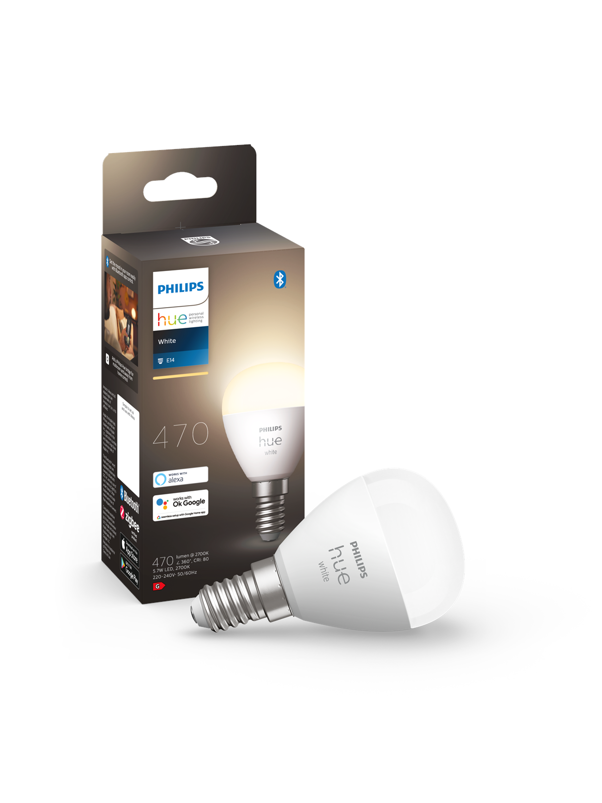 Philips Hue White P45 E14 Luster Bulb - 1-pack - Smart Home - 929002440603