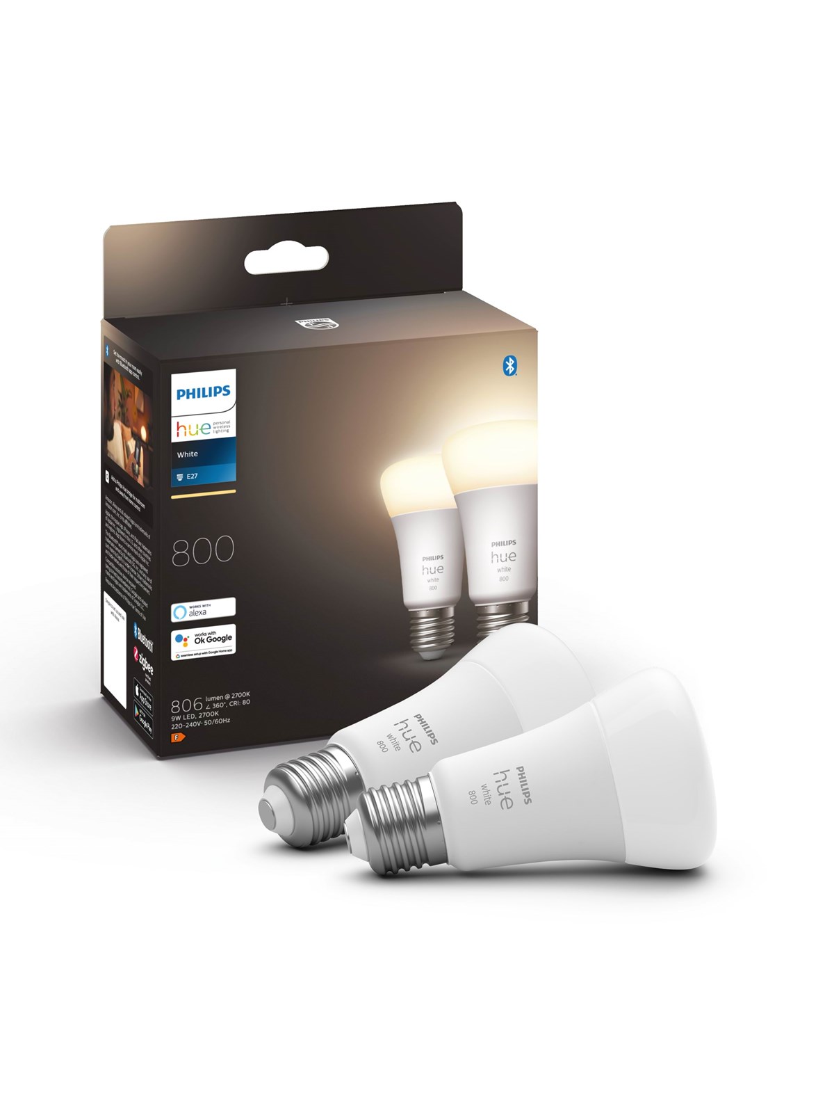 Philips Hue White A60 E27 806 Lumen - 2-pack - Smart Home - 929001821623