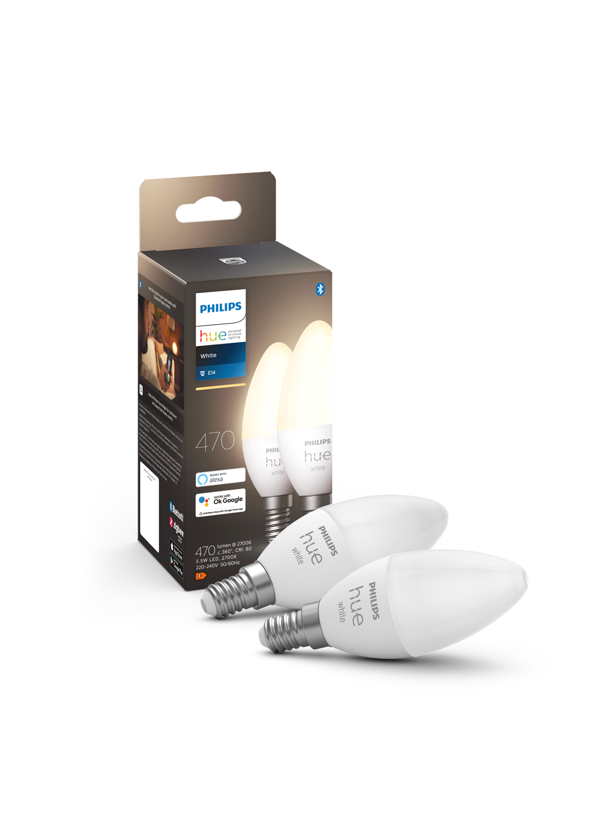 Philips Hue White E14 B39 Candle Light - 2-pack - Smart Home - 929003021102