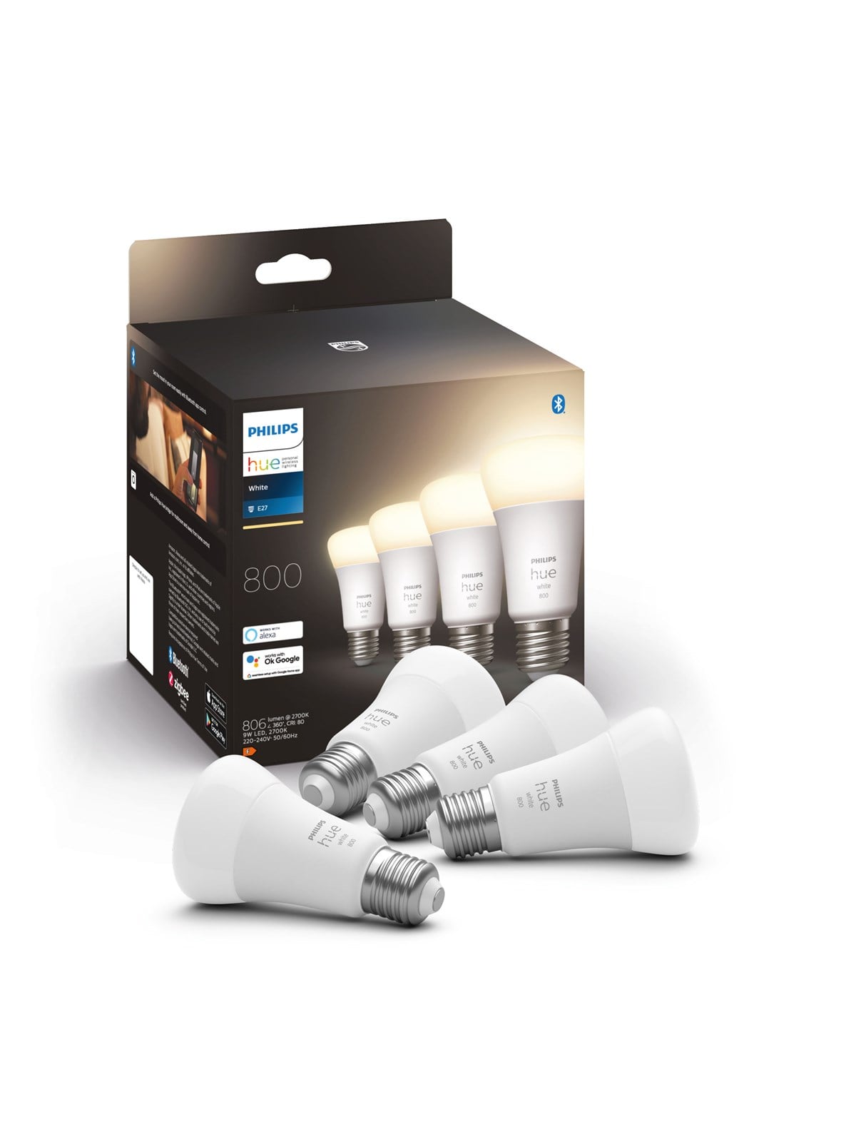 Philips Hue White A60 E27 Smart Bulb (4-pack) - Smart Home - 929001821625