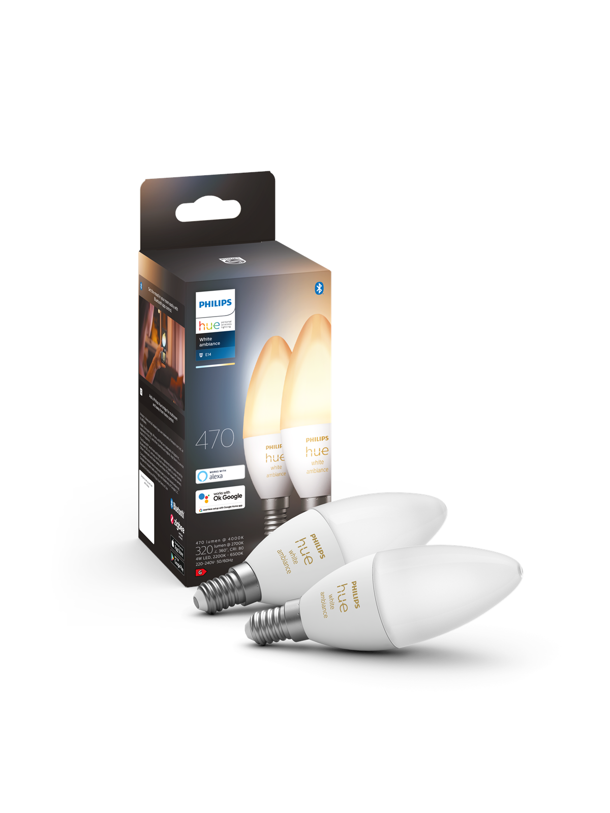 Philips Hue White Ambiance E14 B39 Candle Light - 2-pack - Smart Home - 929002294404