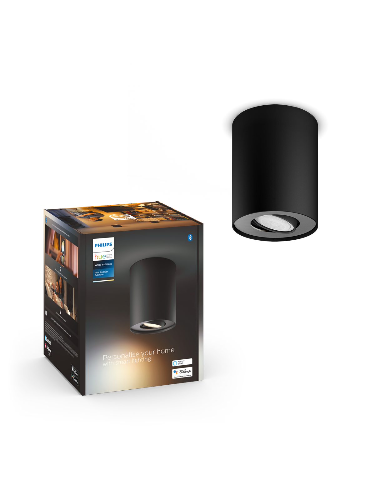 Philips Hue Pillar Single Spotlight - Black - No Dimmer Switch - Smart Home - 929003811201