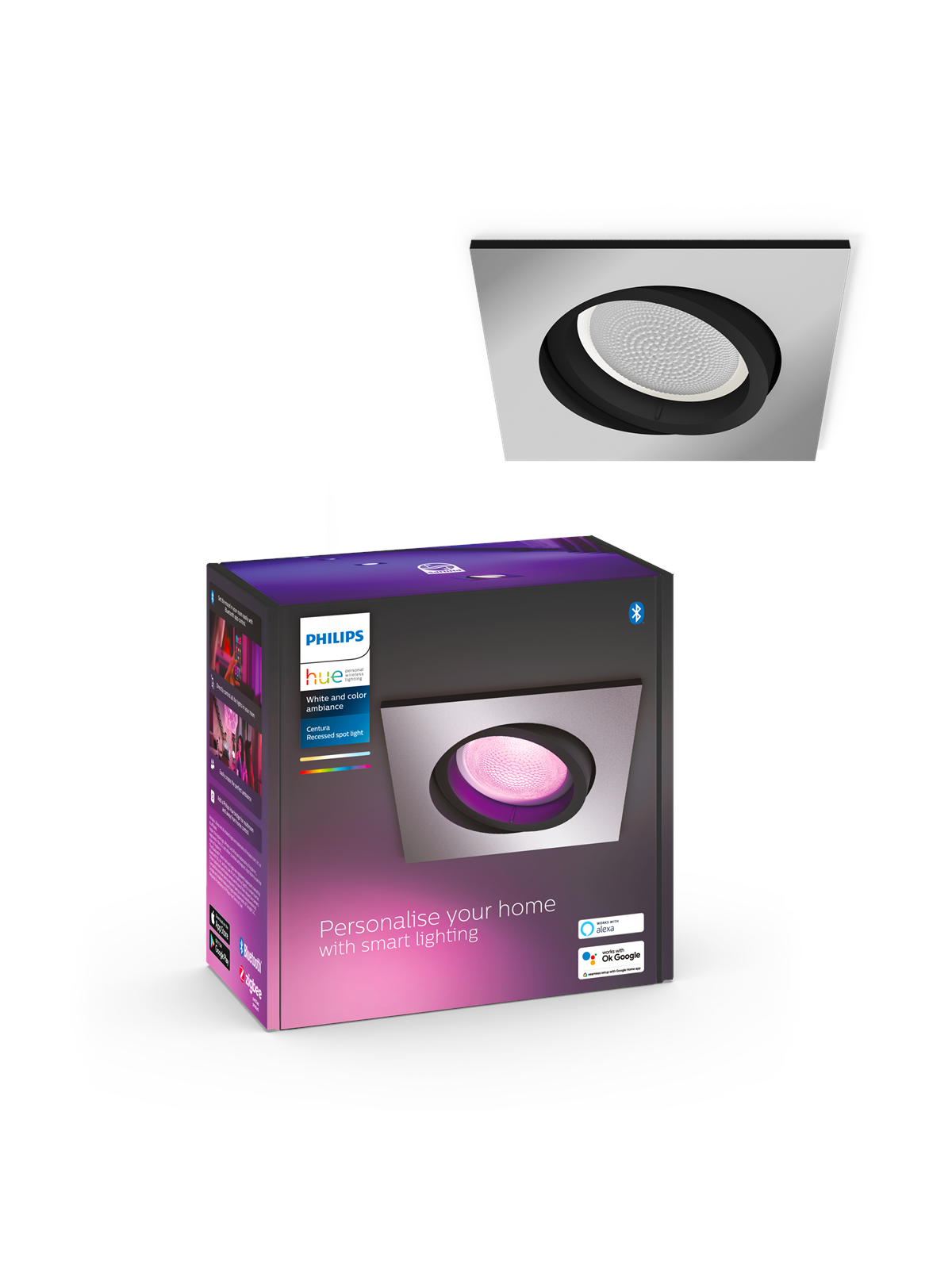 Philips Hue Centura Recessed Spotlight Square - Aluminium - Smart Home - 929003809801