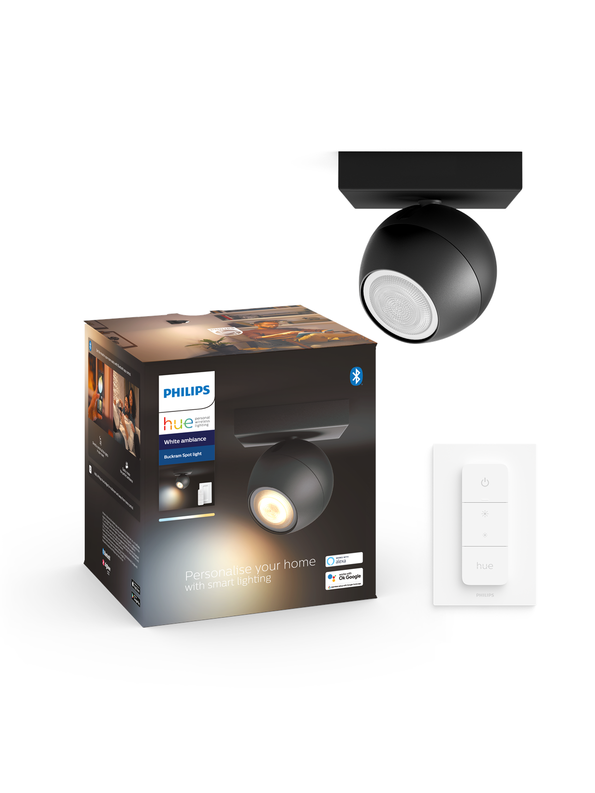 Philips Hue Buckram Single Spotlight - Black - With Dimmer Switch - Smart Home - 929003048701